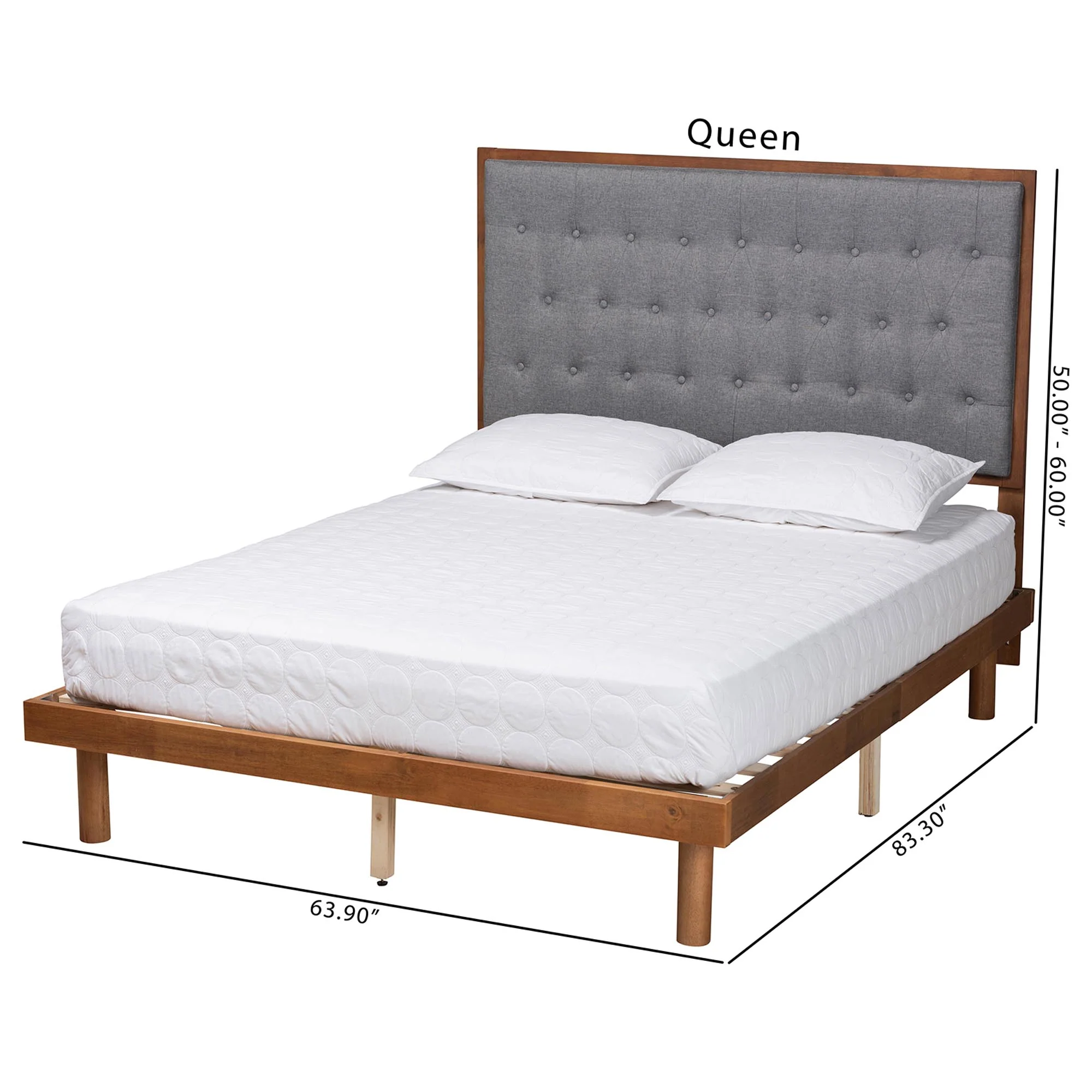 Baxton Studio Bellini Classic and Traditional Grey Fabric and Walnut Brown Finished Wood Queen Size Platform Bed - Image 8