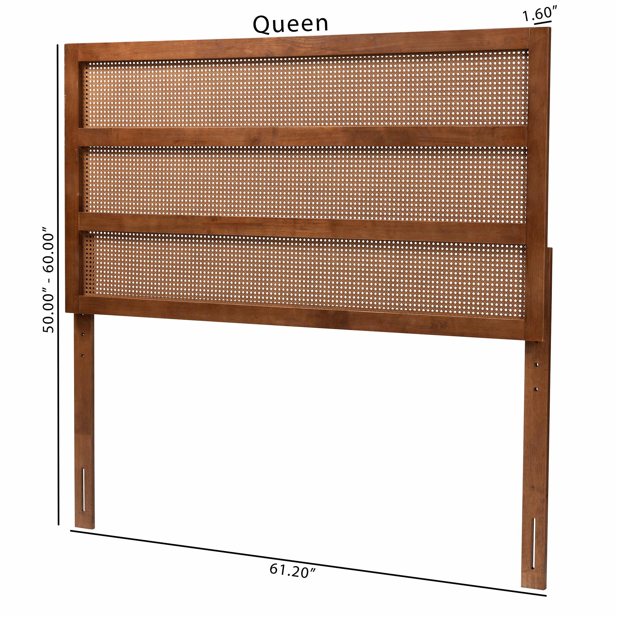 Baxton Studio Berne Mid-Century Modern Ash Walnut Finished Wood King Size Headboard with Rattan - Image 7