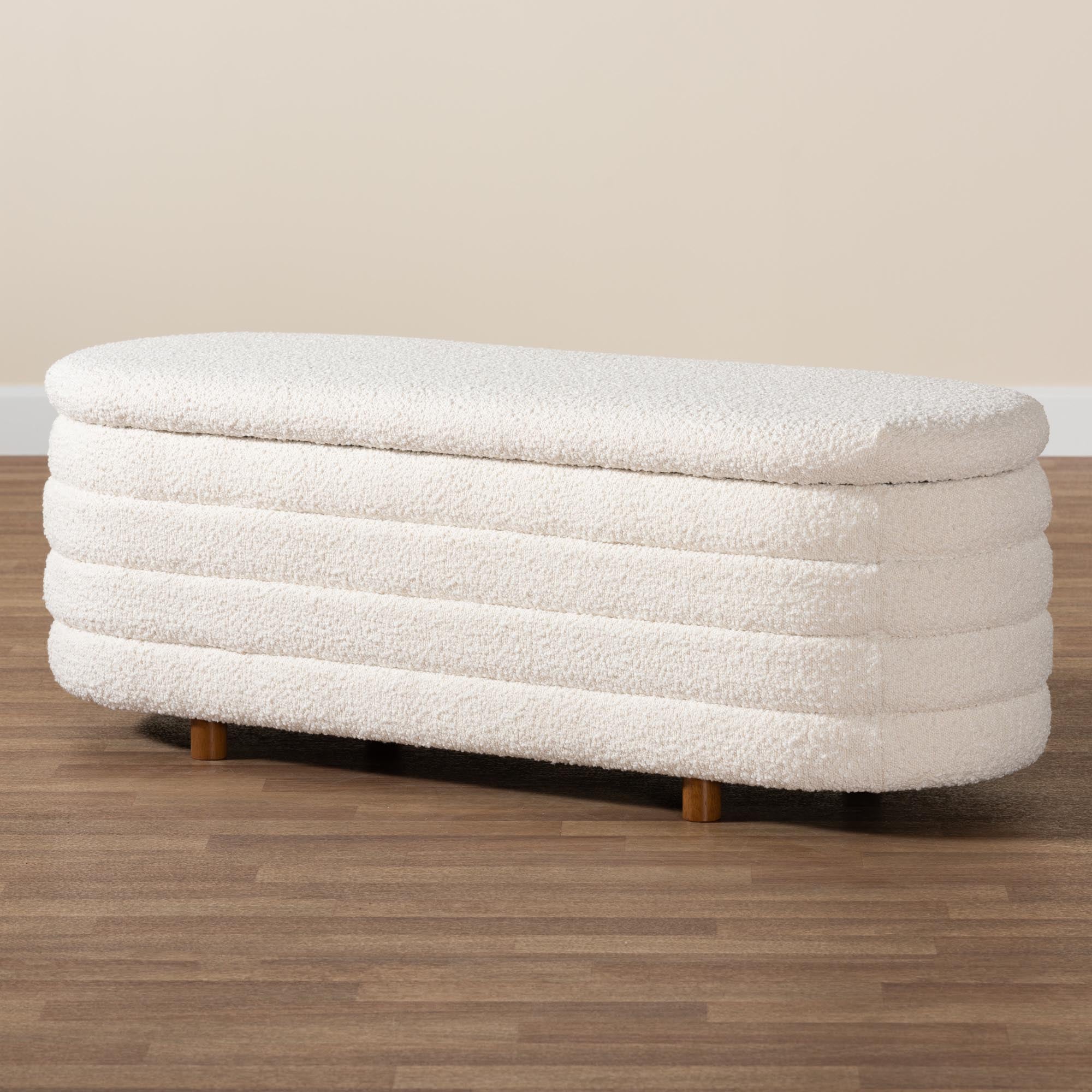 Baxton Studio Betiana Modern Japandi Cream Boucle Fabric and Walnut Brown Finished Wood Storage Bench - Image 8