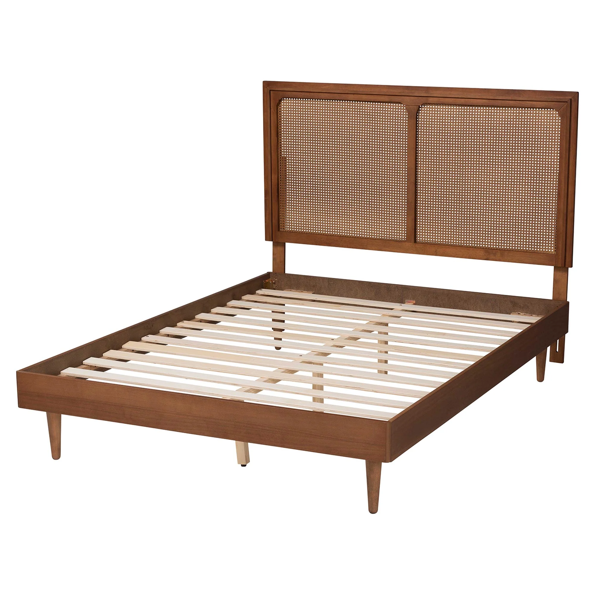 Baxton Studio Boris Mid-Century Modern Ash Walnut Woven Rattan King Size Bed - Image 8