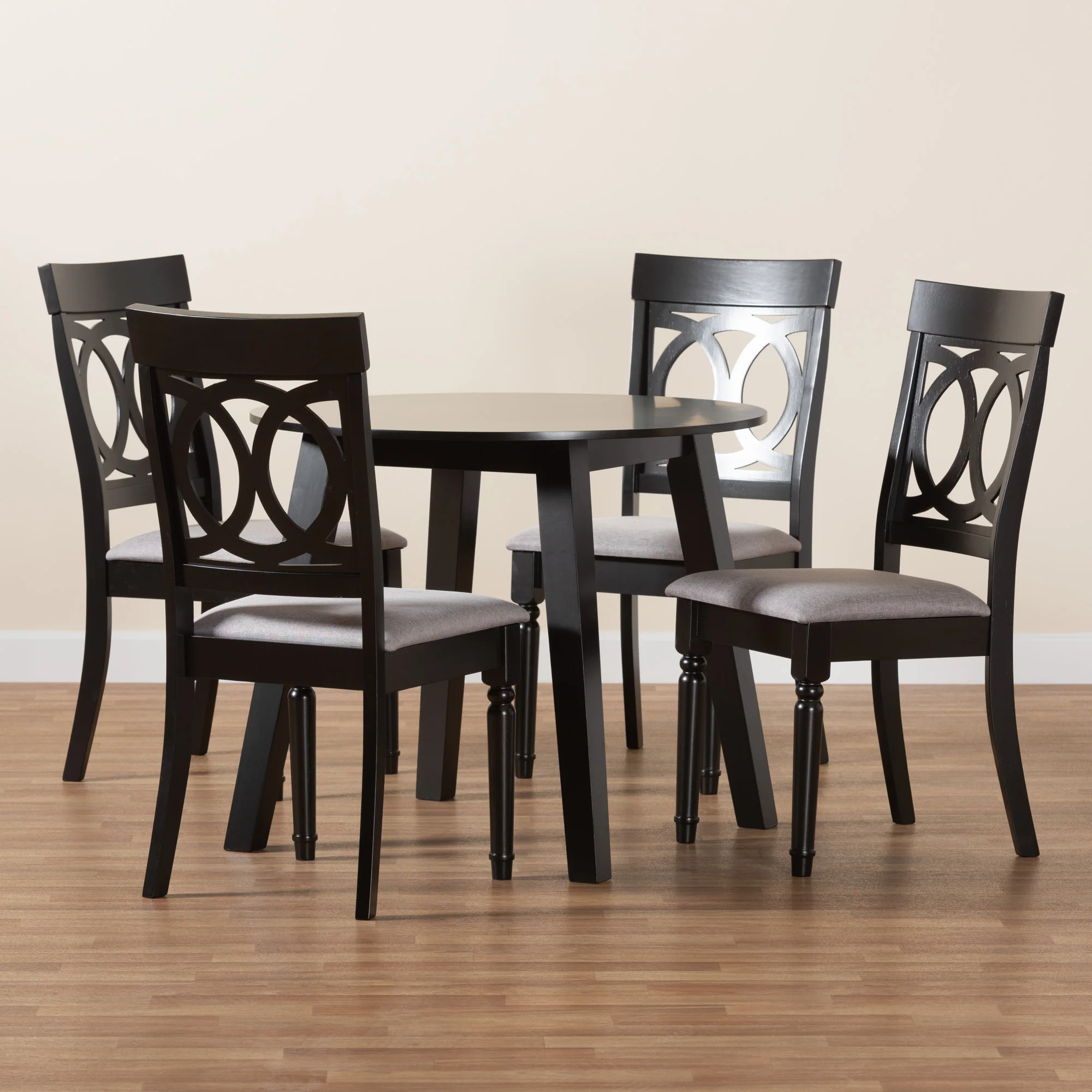 Baxton Studio Charlottle Modern Grey Fabric and Dark Brown Finished Wood 5-Piece Dining Set - Image 2