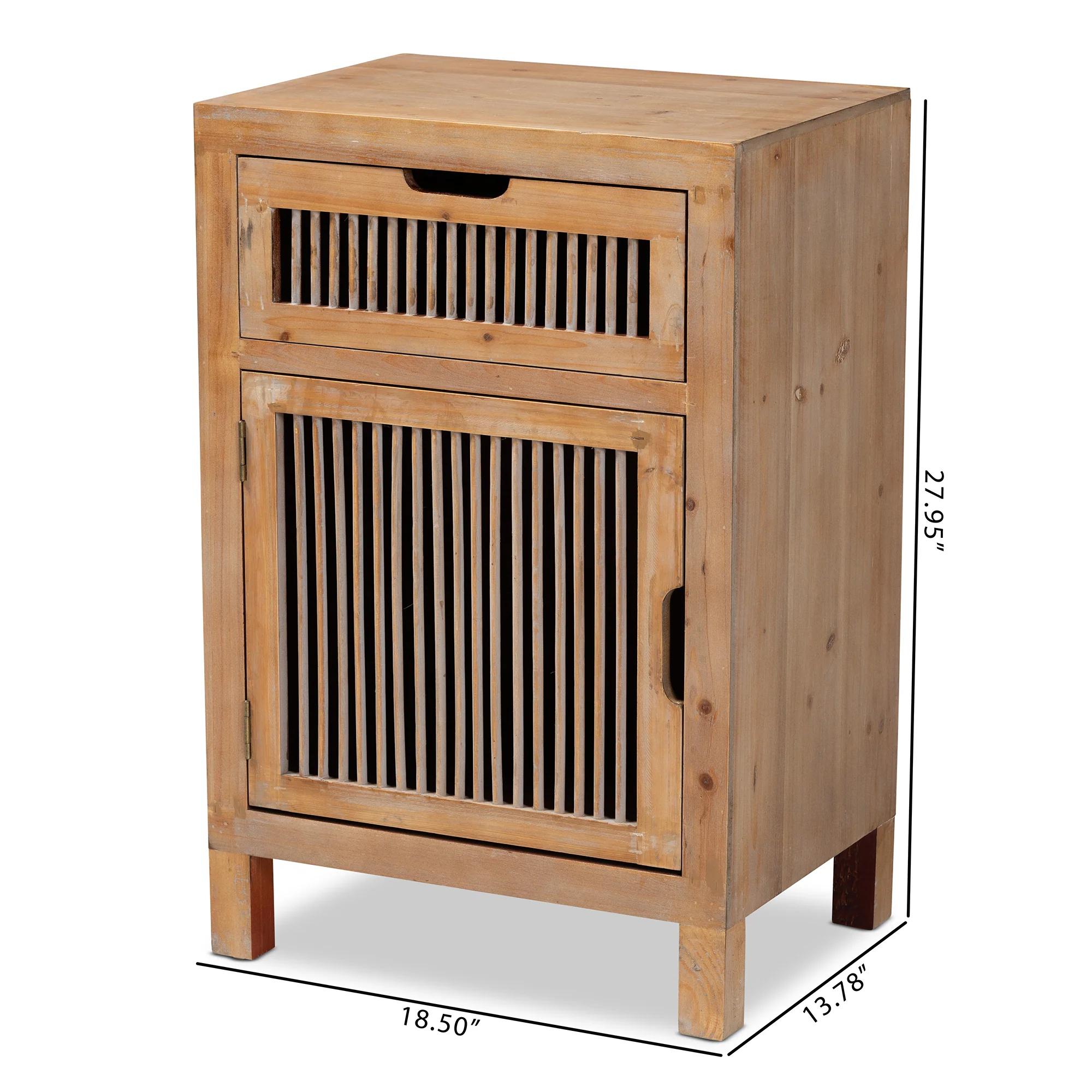 Baxton Studio Clement Rustic Transitional Medium Oak Finished 1-Door and 1-Drawer Wood Spindle End Table - Image 3