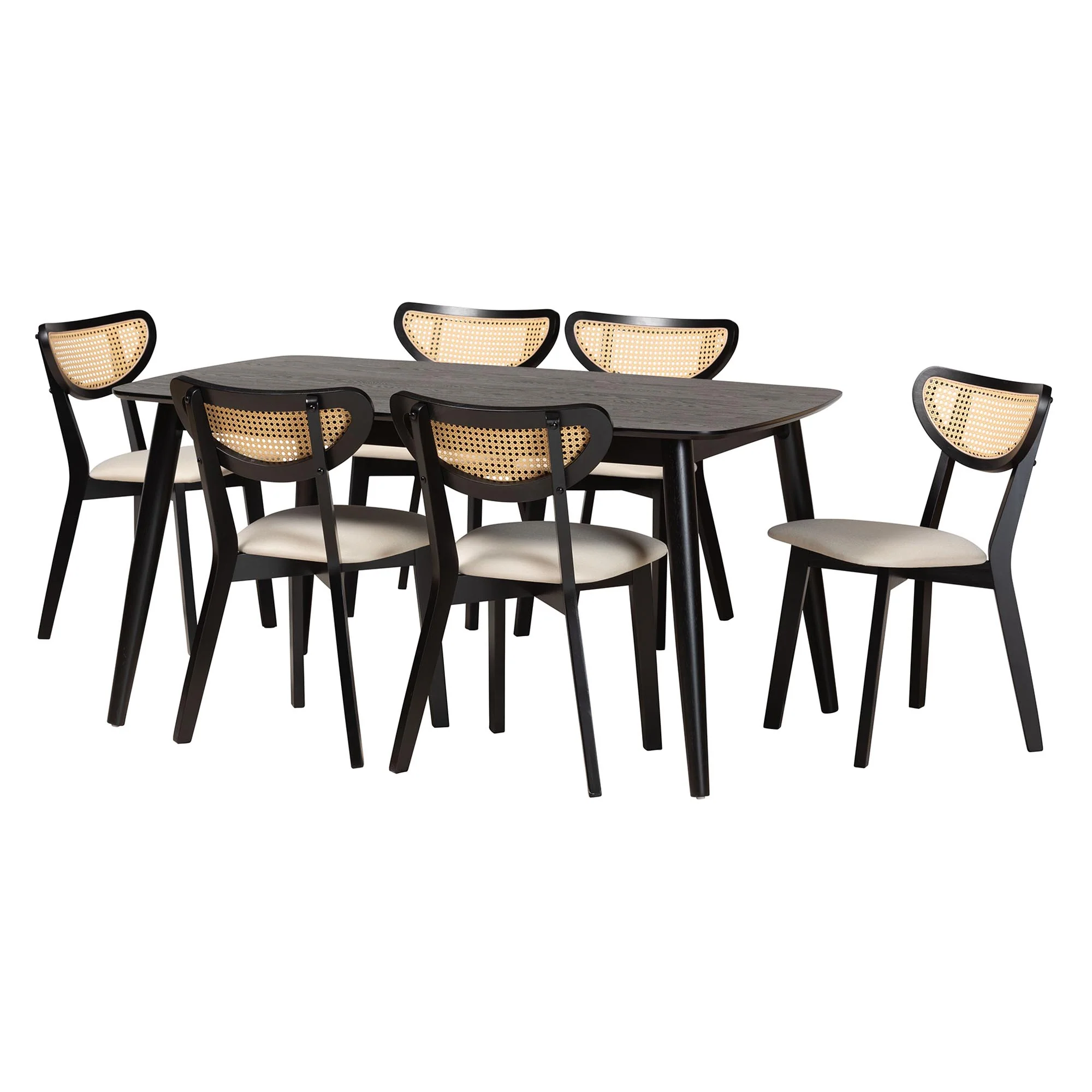 Baxton Studio Dannell Mid-Century Modern Cream Fabric and Black Finished Wood 7-Piece Dining Set - Image 2