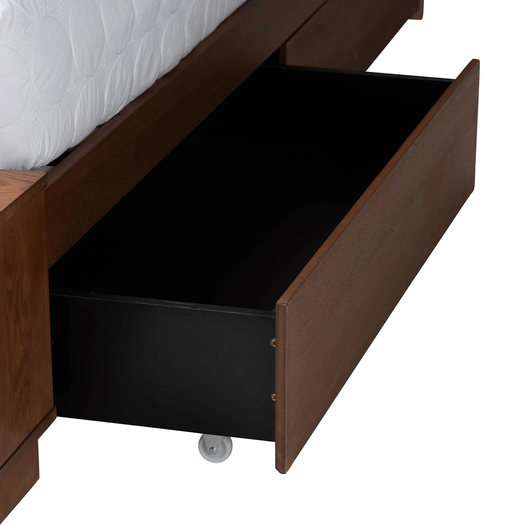 Baxton Studio Darcila Mid-Century Walnut Brown Wood and Rattan King Size Storage Bed - Image 11