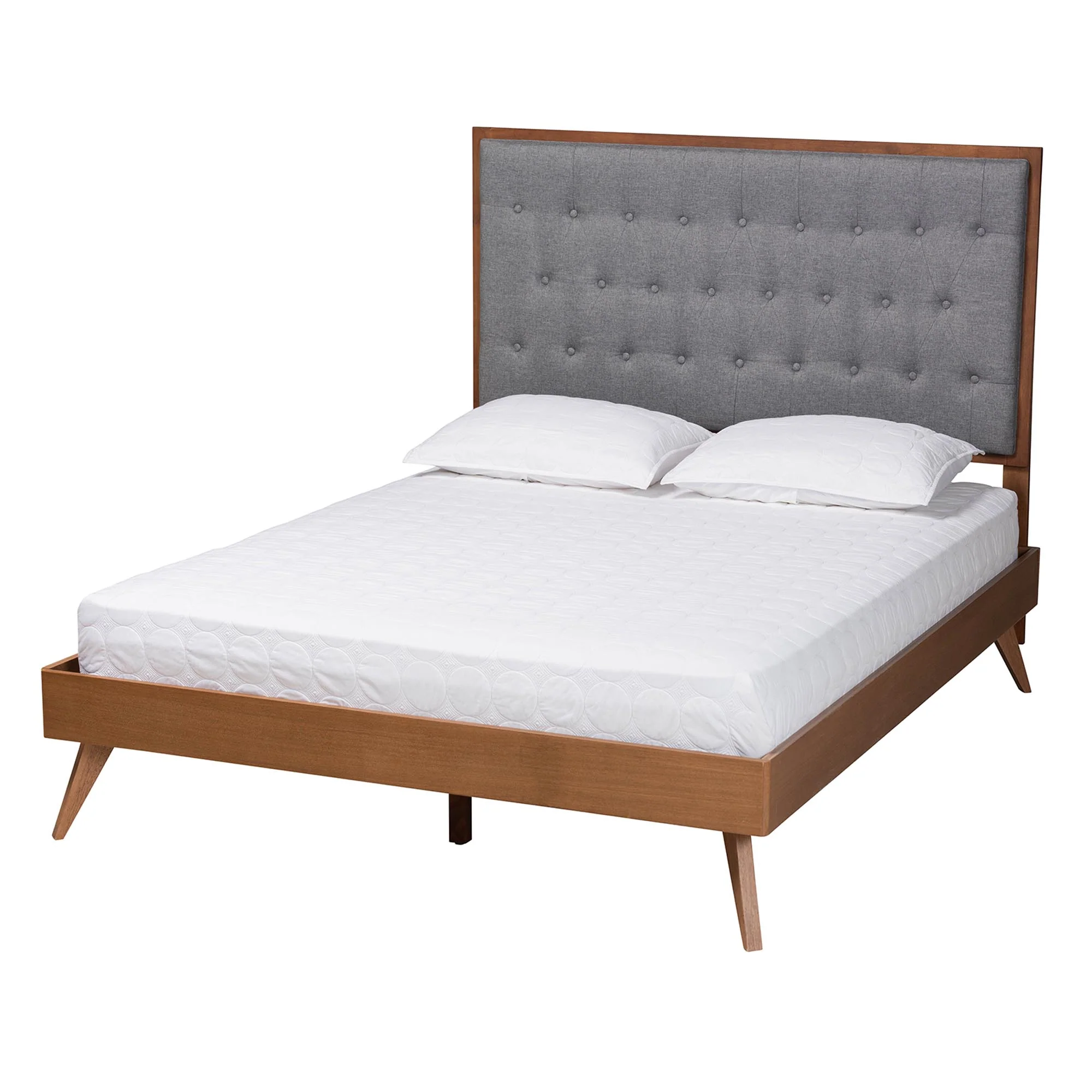 Baxton Studio Dericia Classic and Traditional Grey Fabric and Walnut Brown Finished Wood Queen Size Platform Bed - Image 2