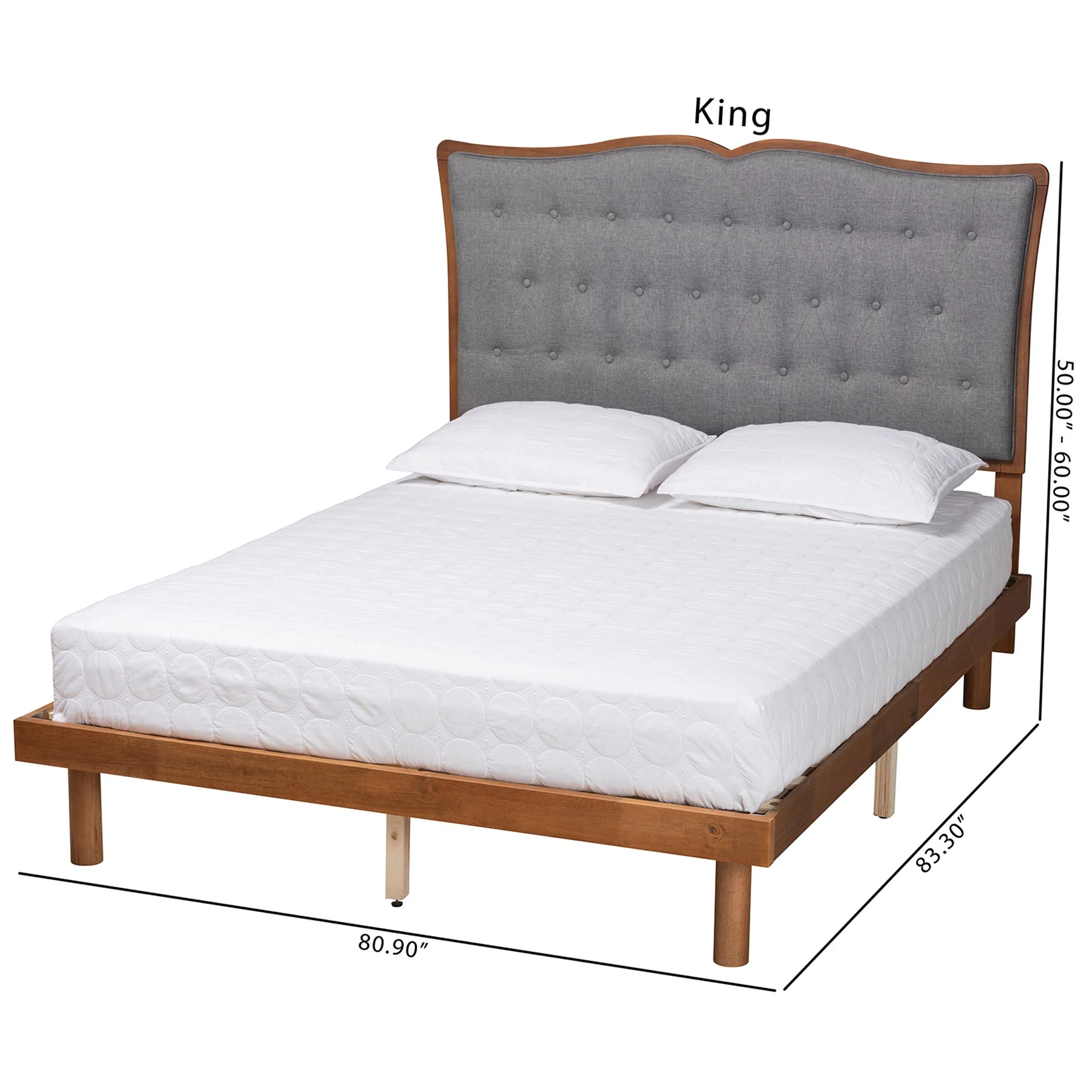 Baxton Studio Elitia Classic and Traditional Grey Fabric and Walnut Brown Finished Wood King Size Platform Bed - Image 9