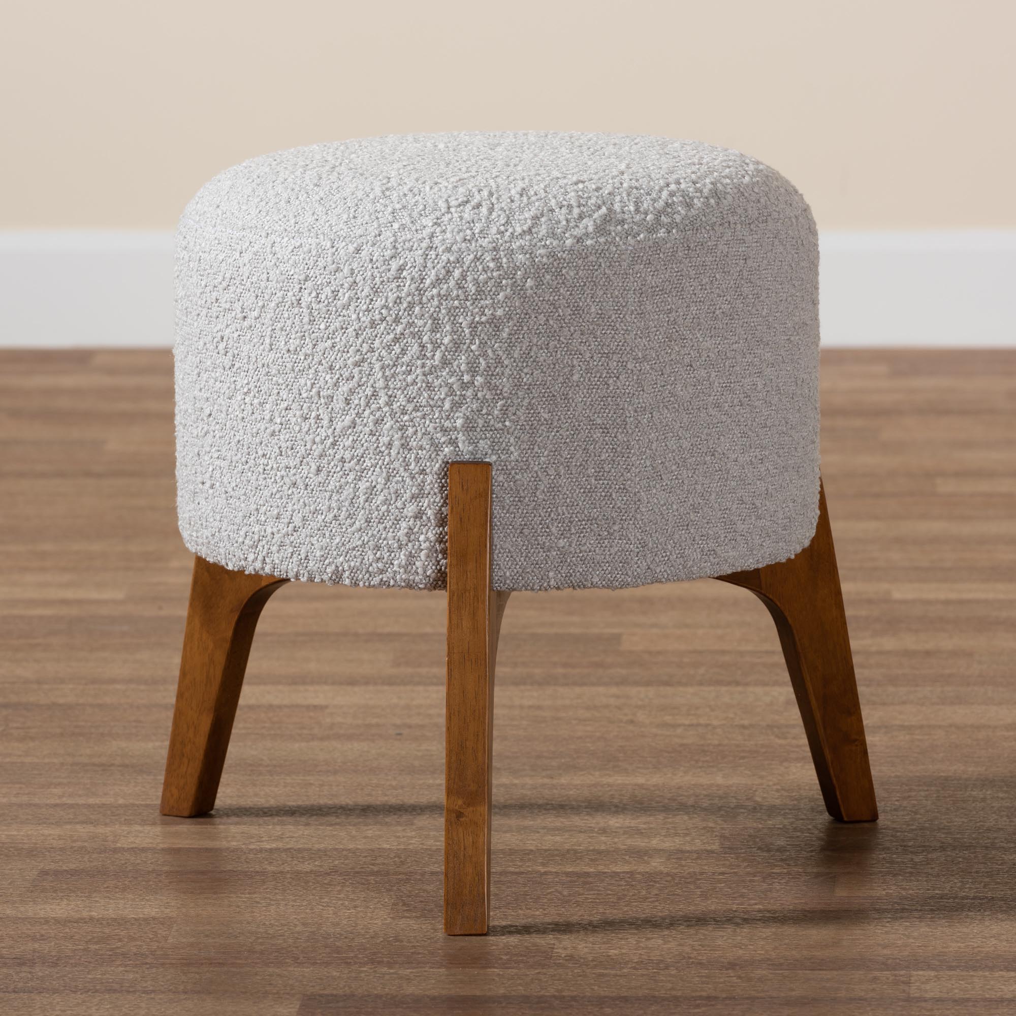 Baxton Studio Elkie Japandi Cream Boucle Fabric and Walnut Brown Finished Wood Ottoman Footstool - Image 15
