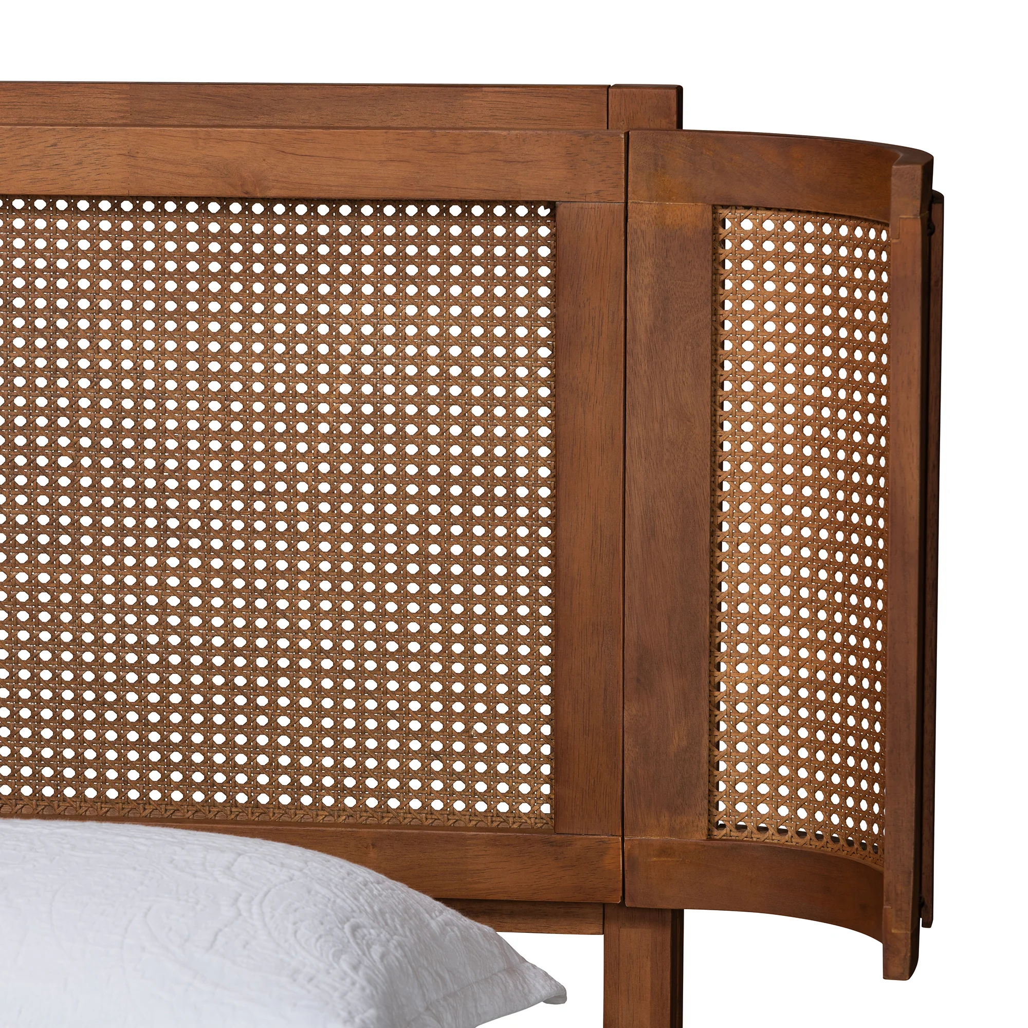 Baxton Studio Eridian Mid-Century Modern Walnut Brown Finished Wood and Natural Rattan Queen Size Platform Bed - Image 5