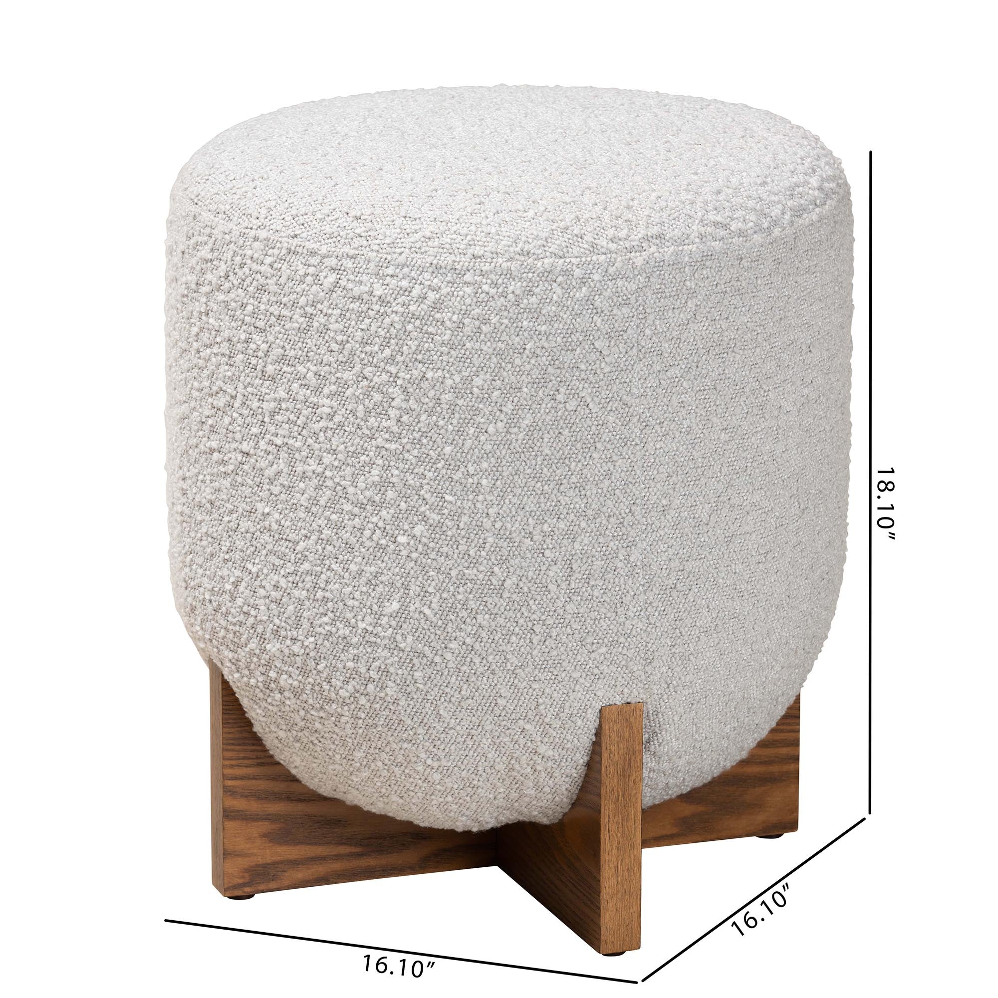 Baxton Studio Fisk Japandi Cream Boucle Fabric and Walnut Brown Finished Wood Ottoman Footstool - Image 16