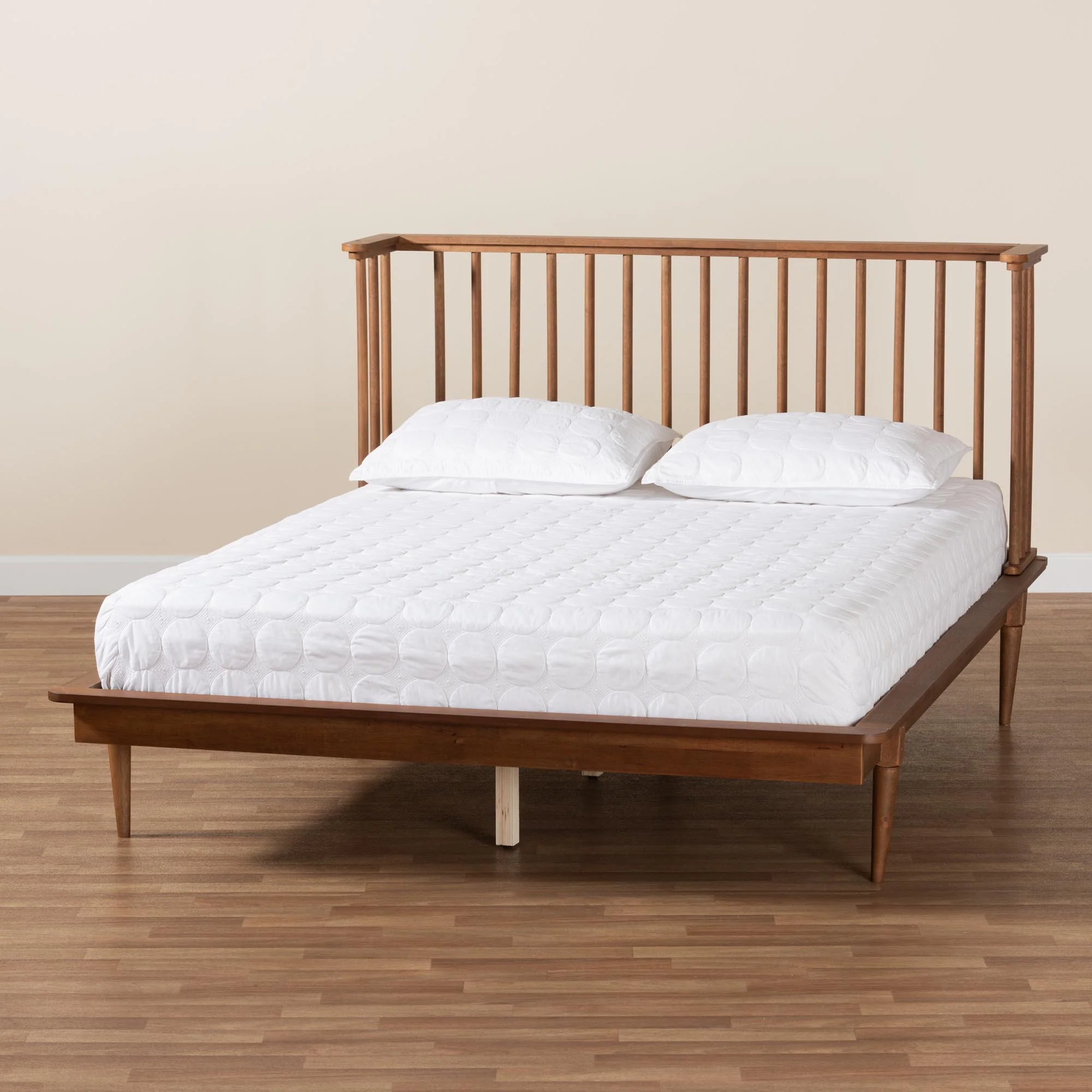 Baxton Studio Flint Mid-Century Modern Ash Walnut Finished Wood Queen Size Platform Bed - Image 10