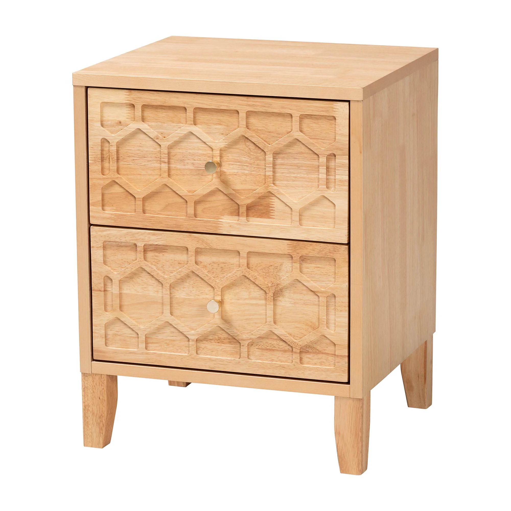 Baxton Studio Hosea Japandi Carved Honeycomb Natural King Size 5-Piece Bedroom Set - Image 9
