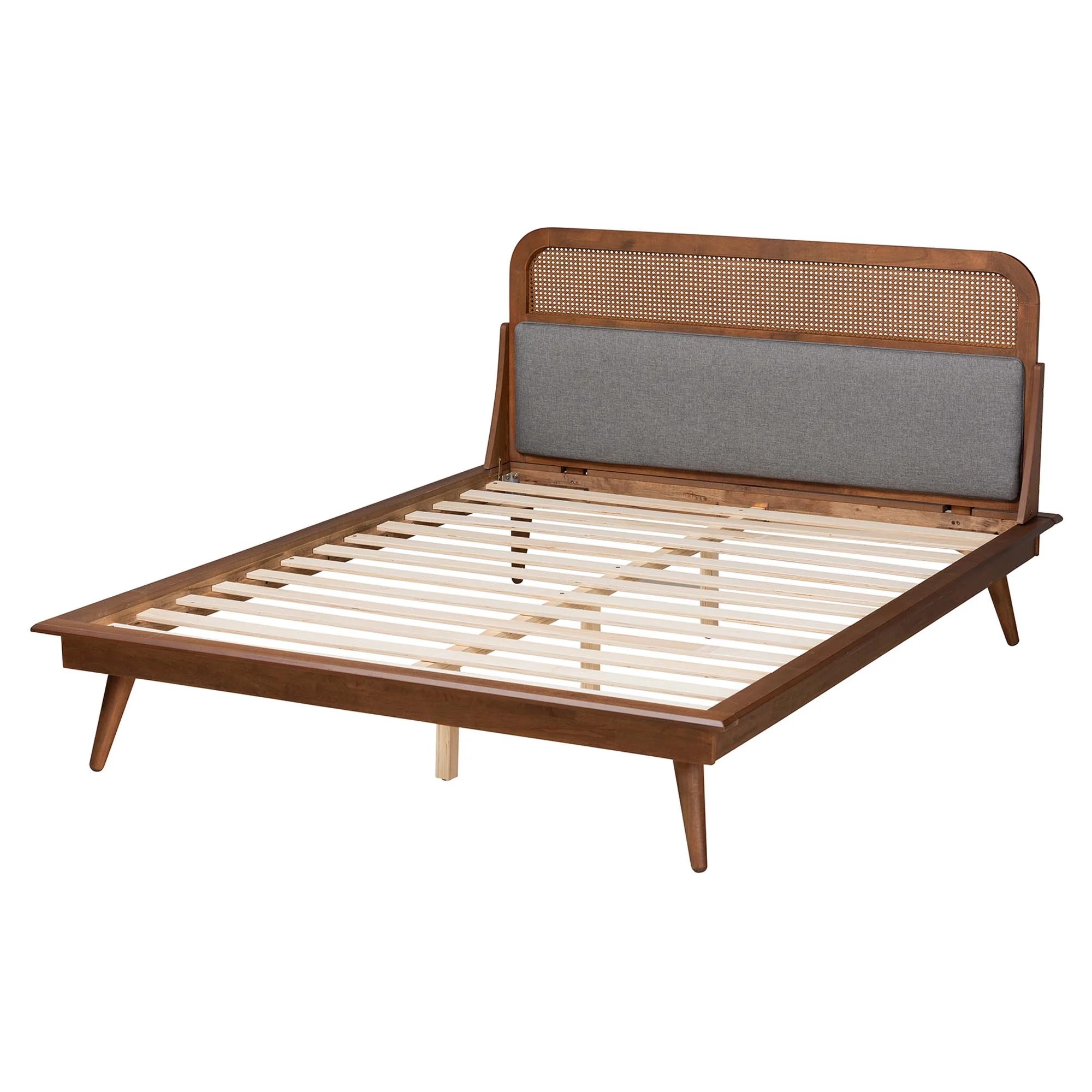 Baxton Studio Irina Mid-Century Modern Grey Fabric and Ash Walnut Finished Wood Queen Size Platform Bed - Image 4