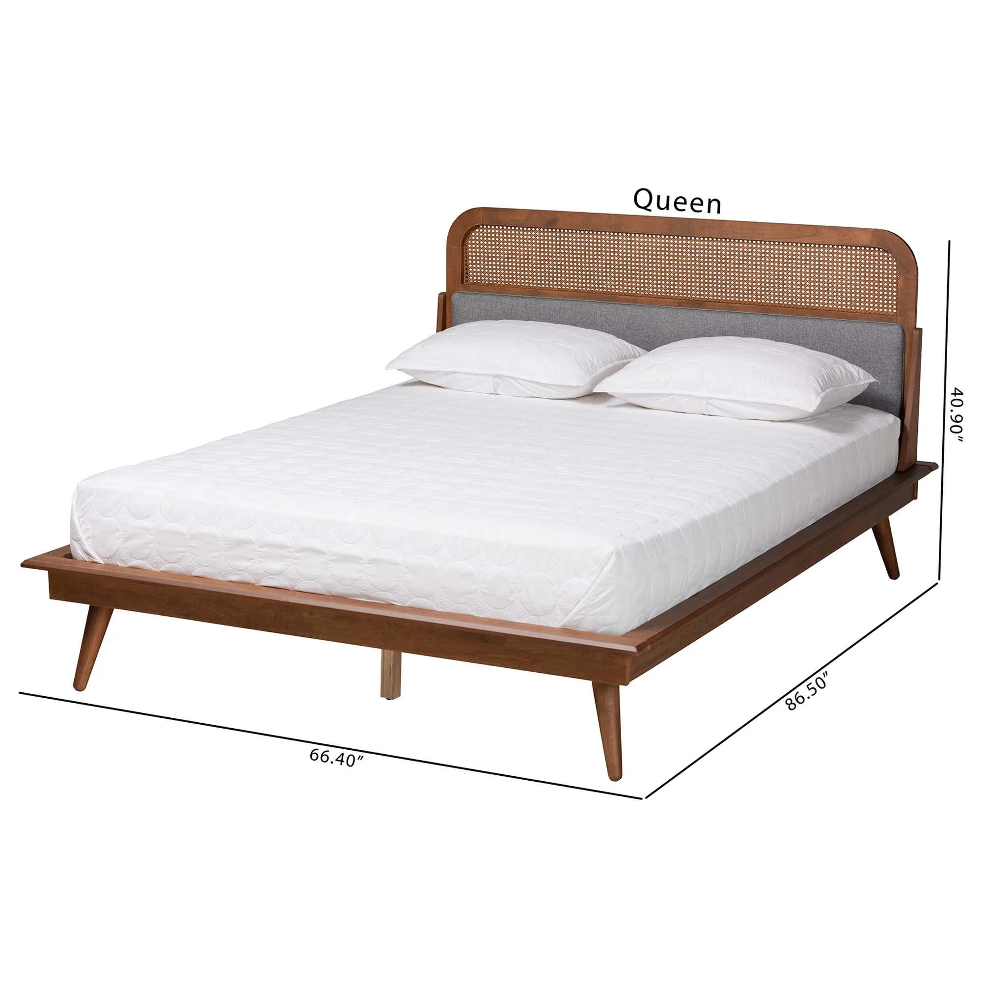 Baxton Studio Irina Mid-Century Modern Grey Fabric and Ash Walnut Finished Wood Queen Size Platform Bed - Image 8