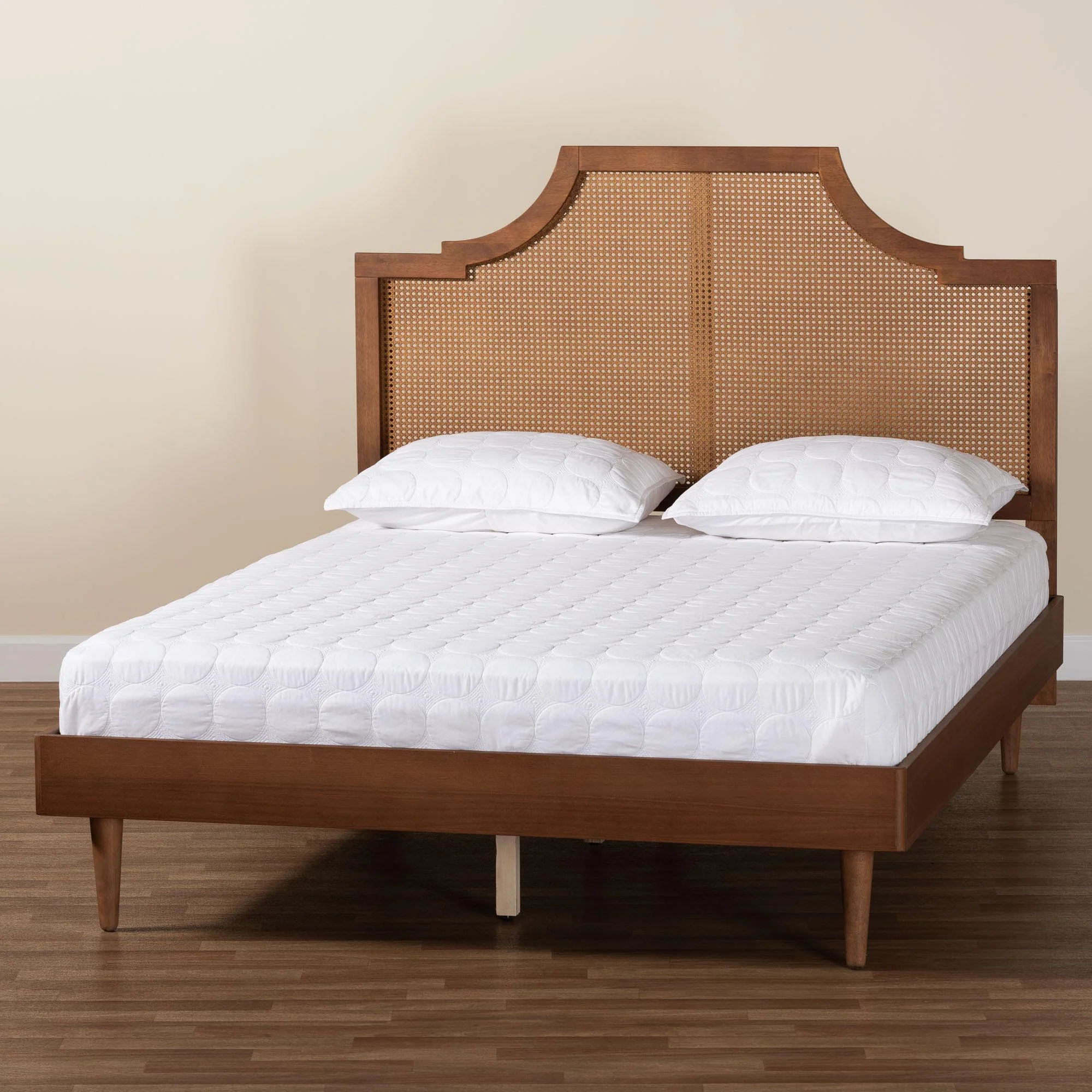 Baxton Studio Macaria Mid-Century Modern Ash Walnut Woven Rattan King Size Bed - Image 2