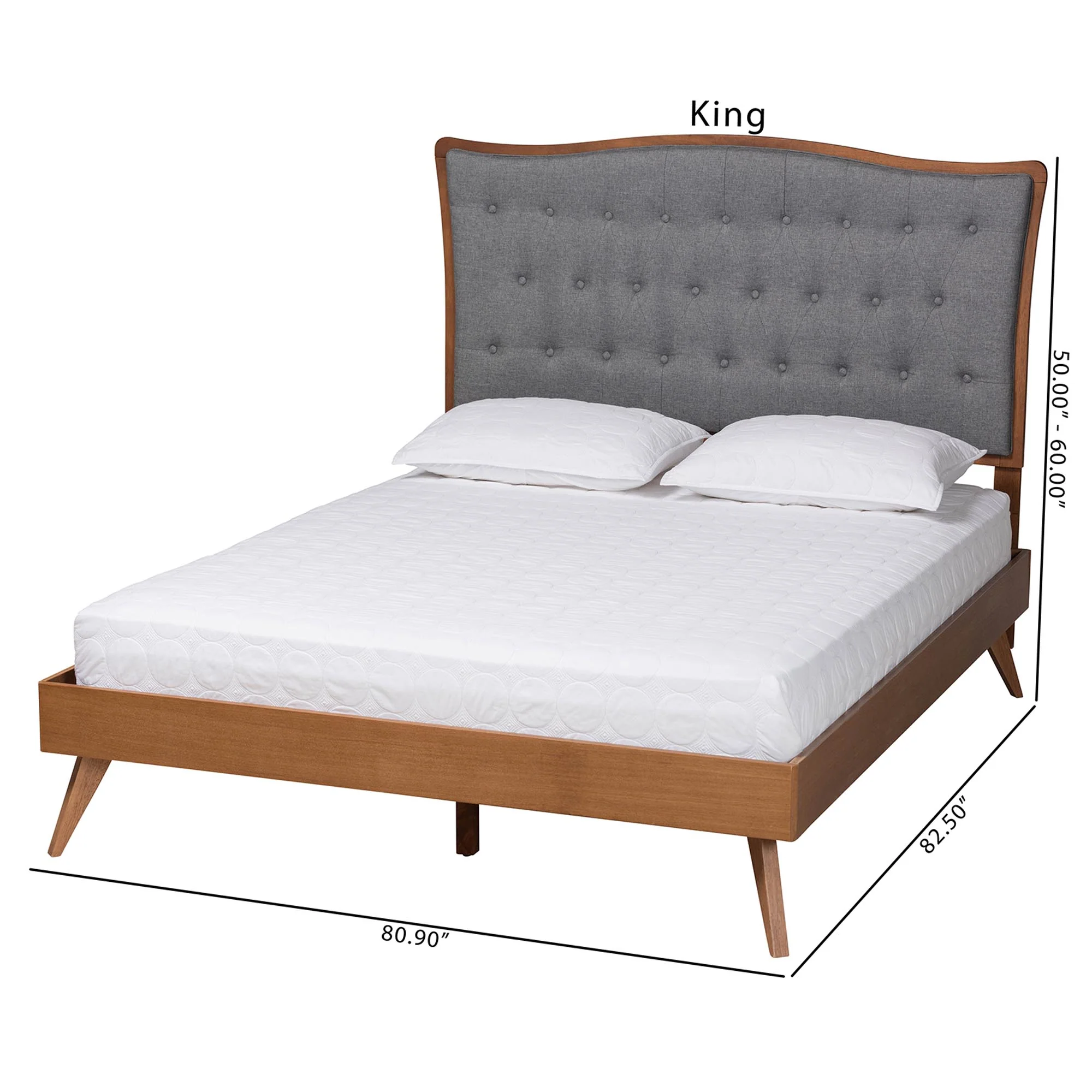 Baxton Studio Malle Classic and Traditional Grey Fabric and Walnut Brown Finished Wood Queen Size Platform Bed - Image 9