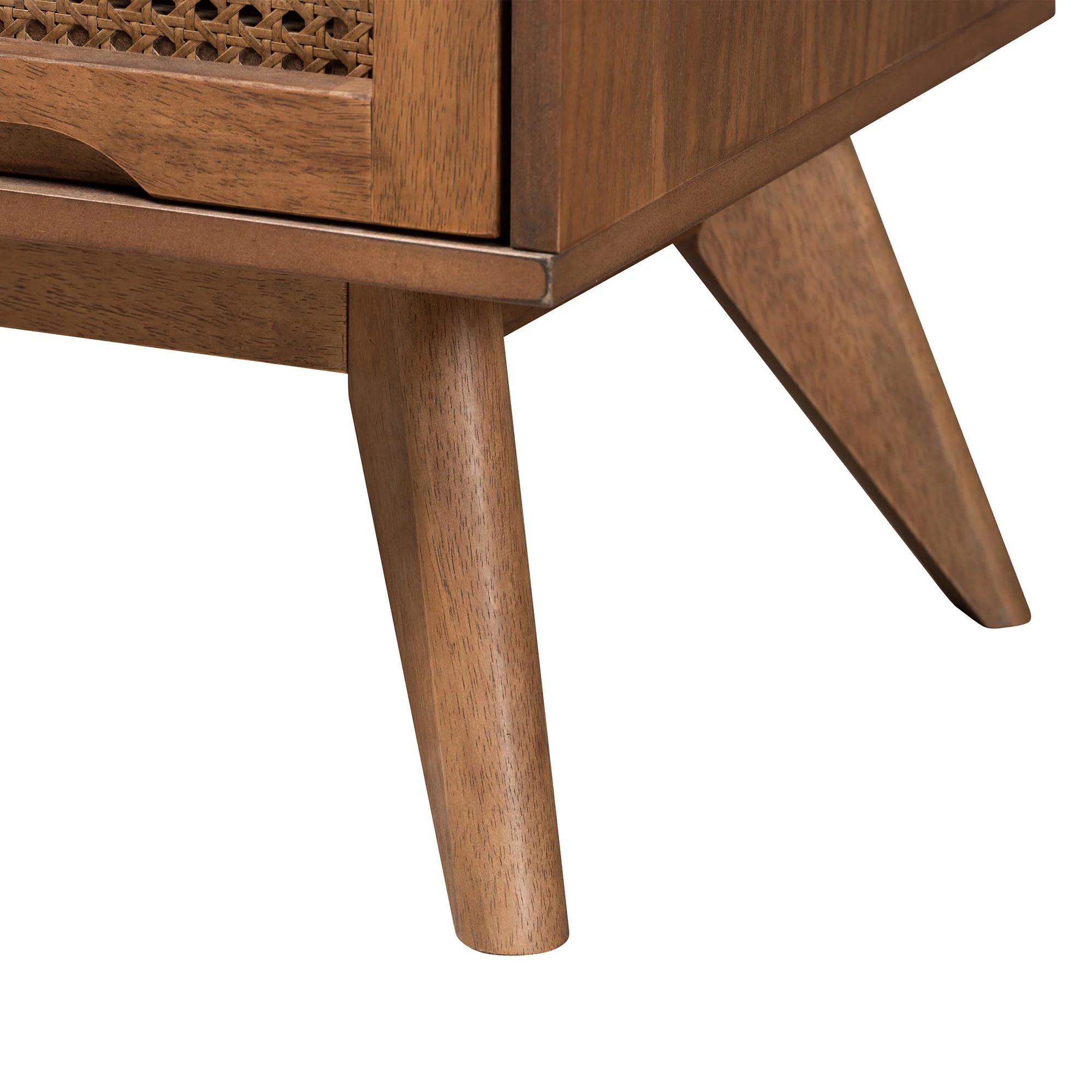 Baxton Studio Melora Mid-Century Modern Walnut Brown Finished Wood and Rattan Full Size 4-Piece Bedroom Set - Image 11