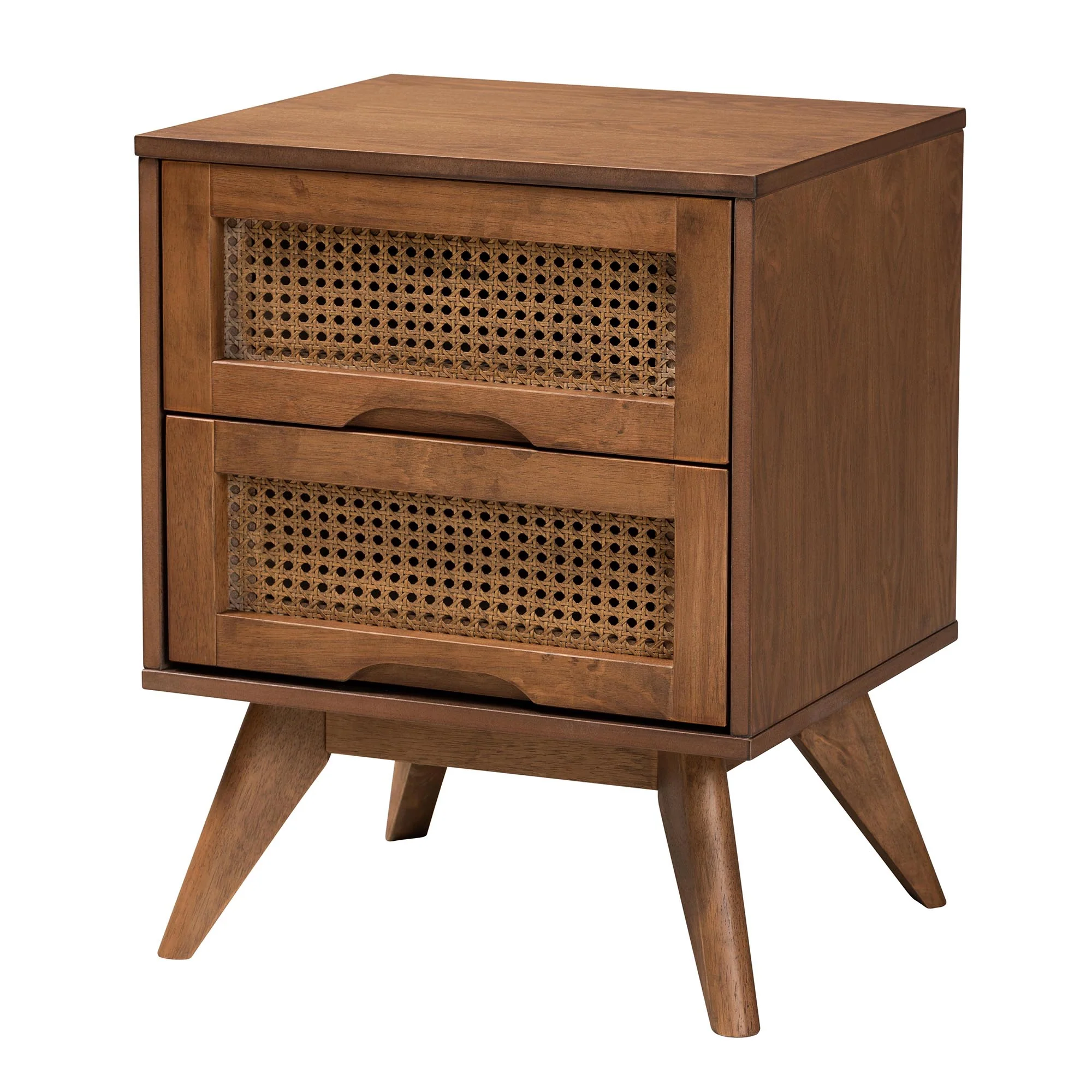 Baxton Studio Melora Mid-Century Modern Walnut Brown Finished Wood and Rattan King Size 4-Piece Bedroom Set - Image 9