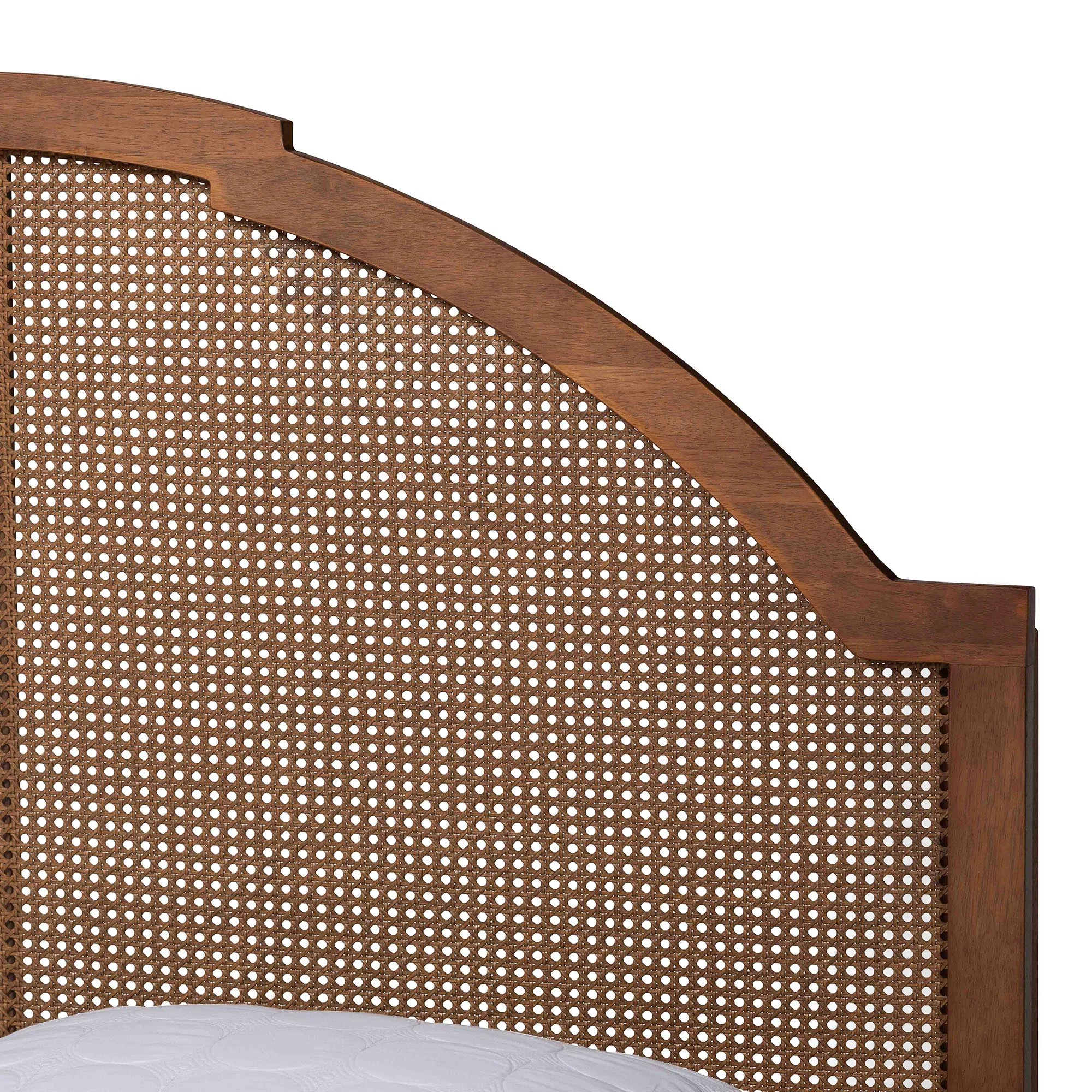 Baxton Studio Mendel Mid-Century Walnut Brown Wood and Rattan King Size Platform Bed - Image 9