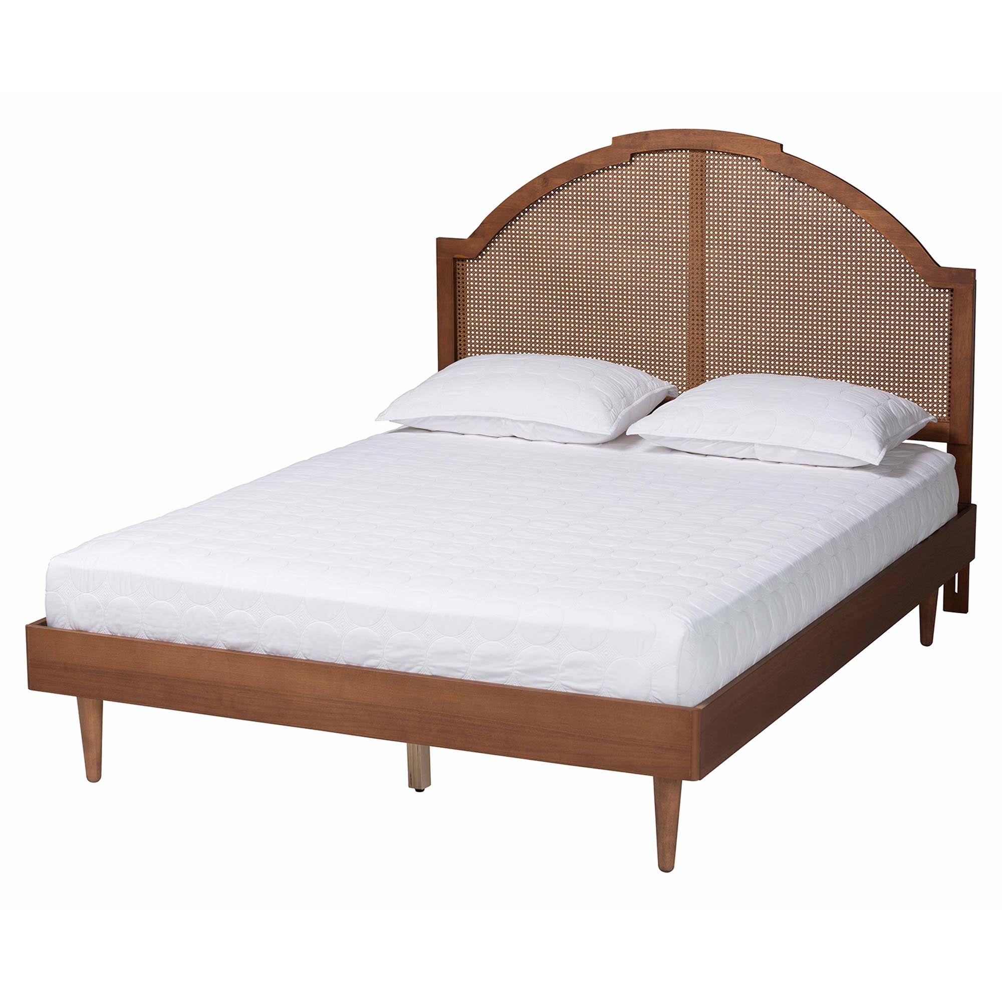 Baxton Studio Mendel Mid-Century Walnut Brown Wood and Rattan Queen Size Platform Bed - Image 6