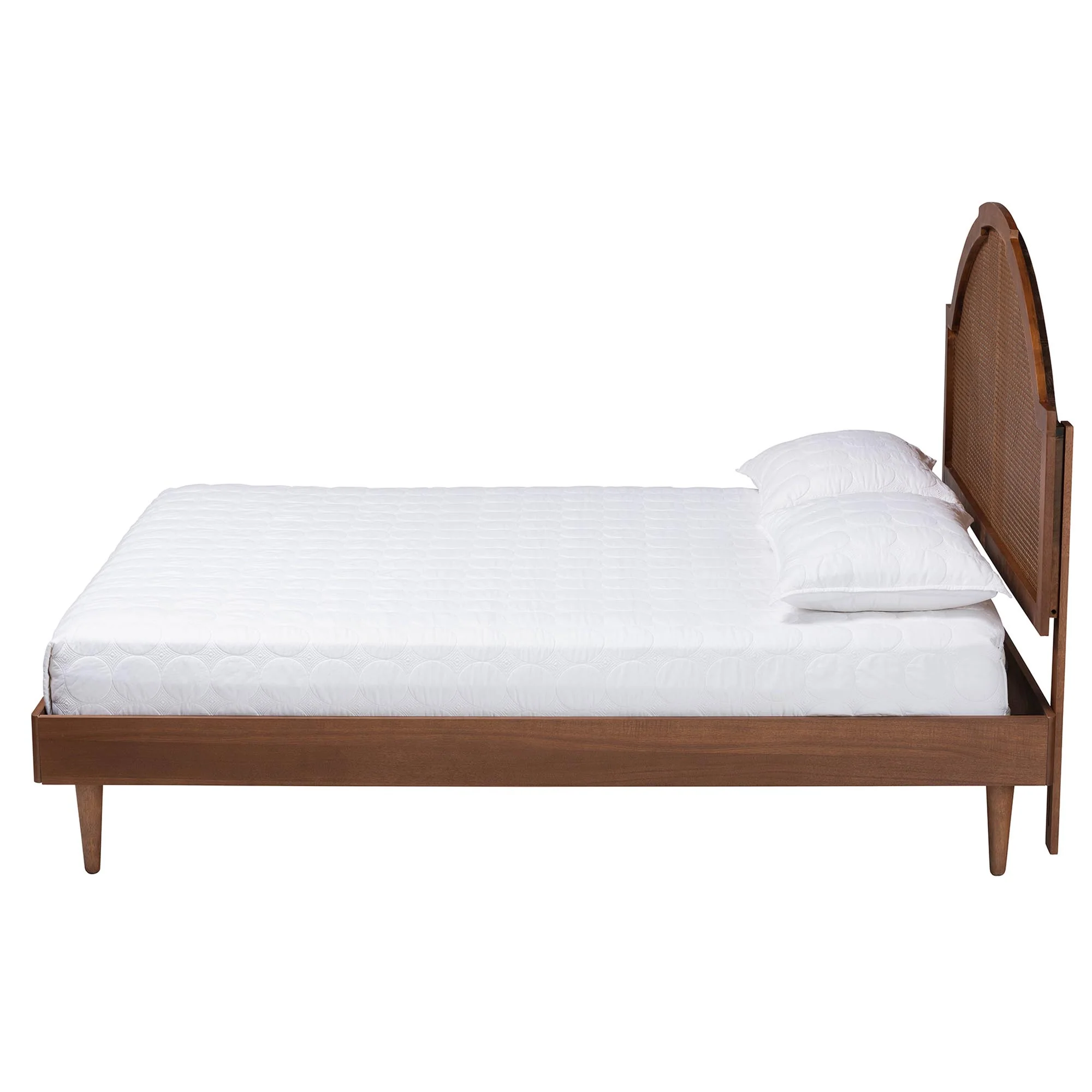 Baxton Studio Mendel Mid-Century Walnut Brown Wood and Rattan Queen Size Platform Bed - Image 7