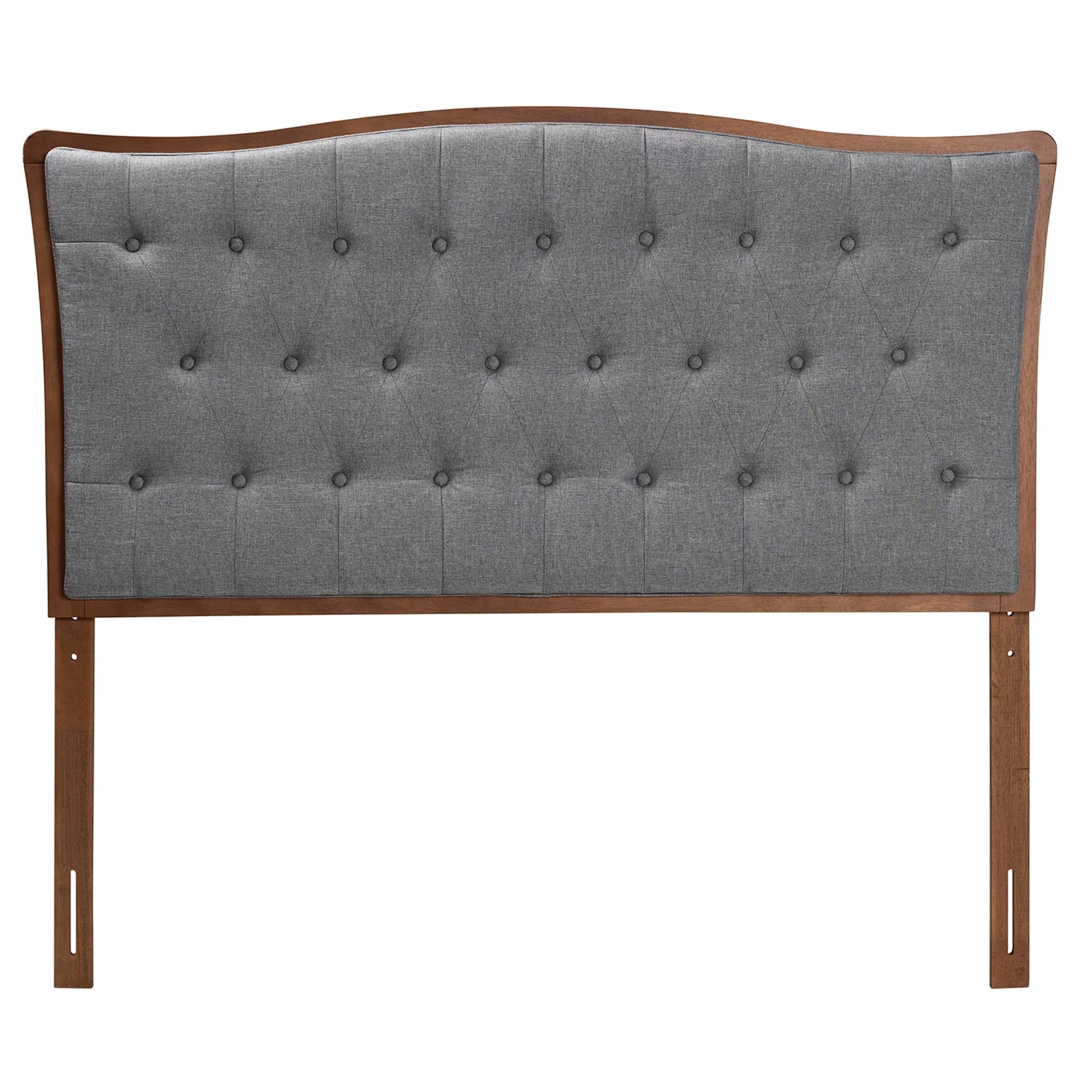 Baxton Studio Nikita Classic and Traditional Grey Fabric and Walnut Brown Finished Wood King Size Headboard - Image 3