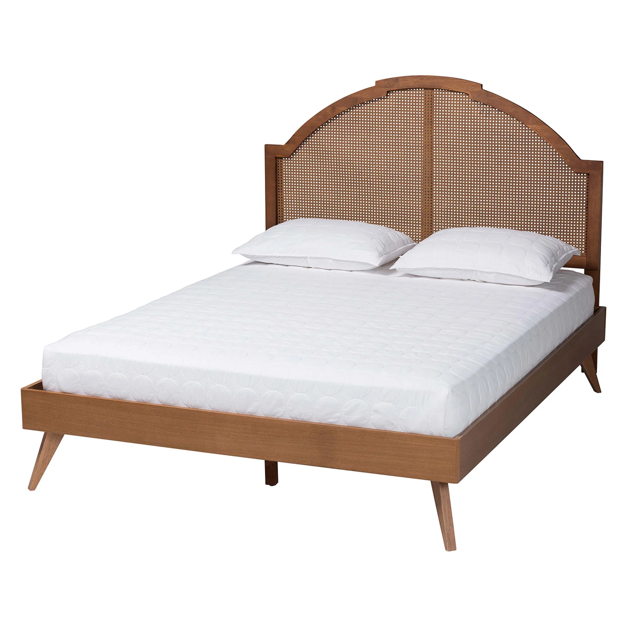 Baxton Studio Ridgely Mid-Century Walnut Brown Wood and Rattan Queen Size Platform Bed - Image 6