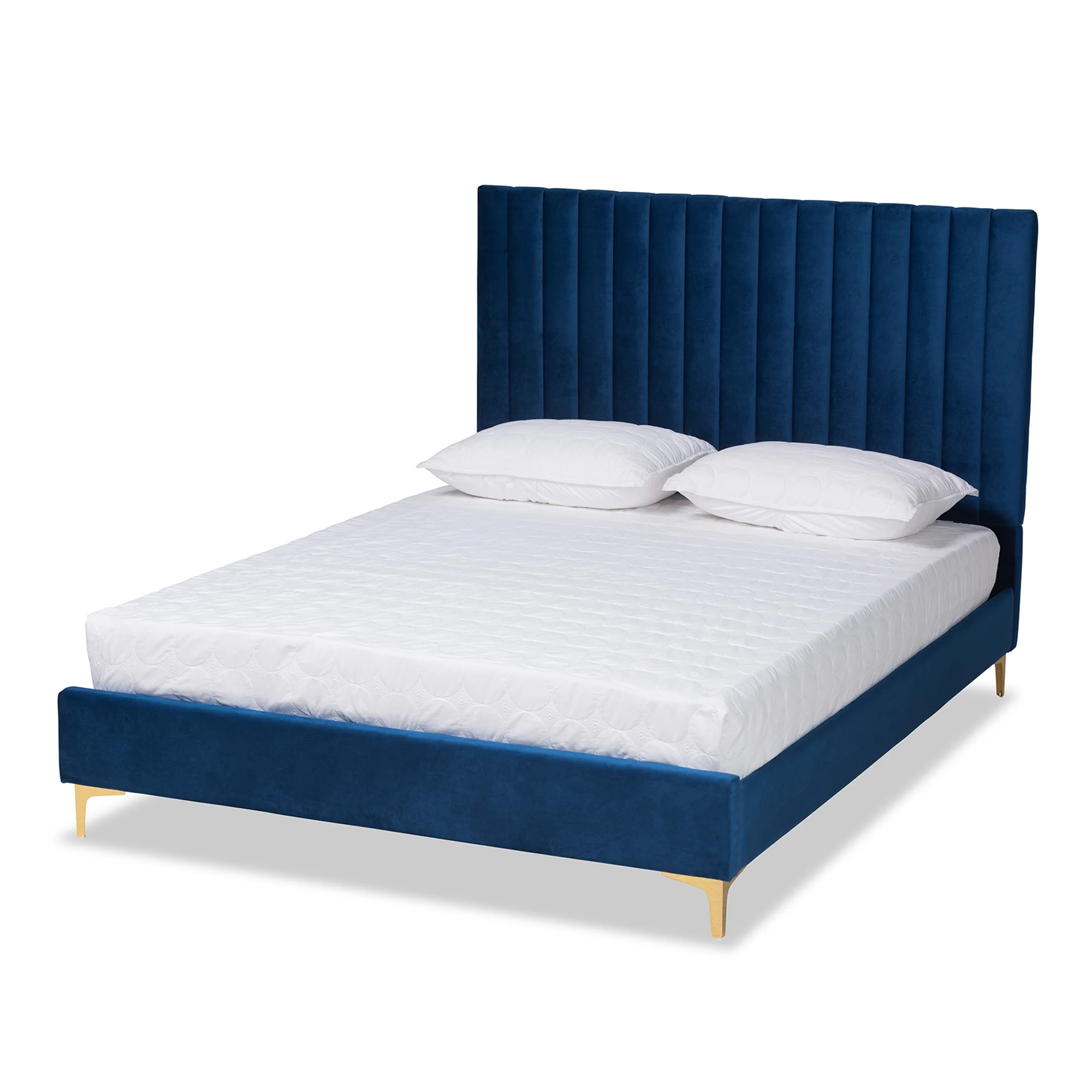 Baxton Studio Serrano Contemporary Glam and Luxe Navy Blue Velvet Fabric Upholstered and Gold Metal Full Size Platform Bed - Image 2