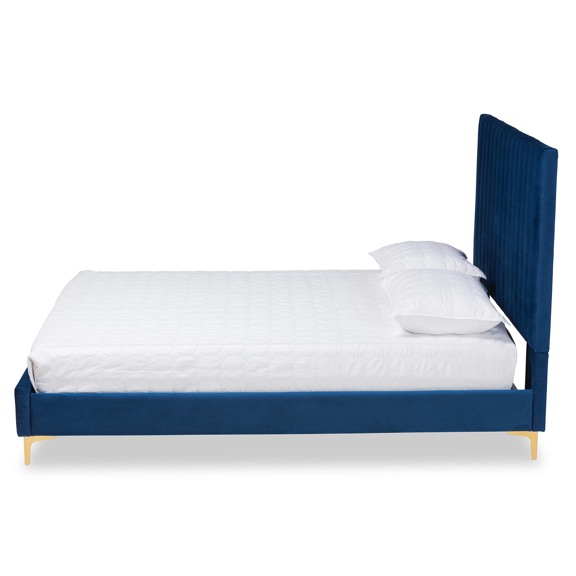 Baxton Studio Serrano Contemporary Glam and Luxe Navy Blue Velvet Fabric Upholstered and Gold Metal Full Size Platform Bed - Image 3