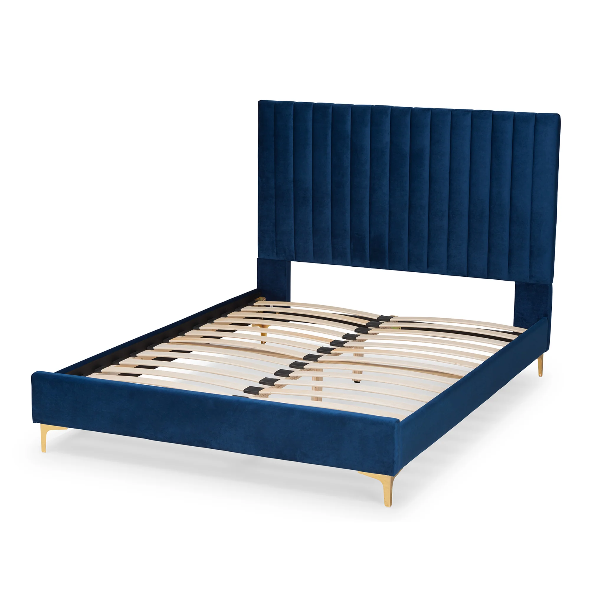 Baxton Studio Serrano Contemporary Glam and Luxe Navy Blue Velvet Fabric Upholstered and Gold Metal Full Size Platform Bed - Image 4