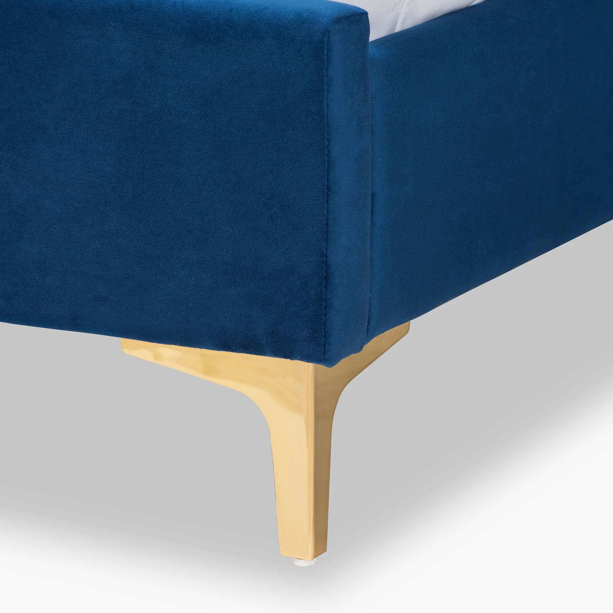 Baxton Studio Serrano Contemporary Glam and Luxe Navy Blue Velvet Fabric Upholstered and Gold Metal Full Size Platform Bed - Image 6