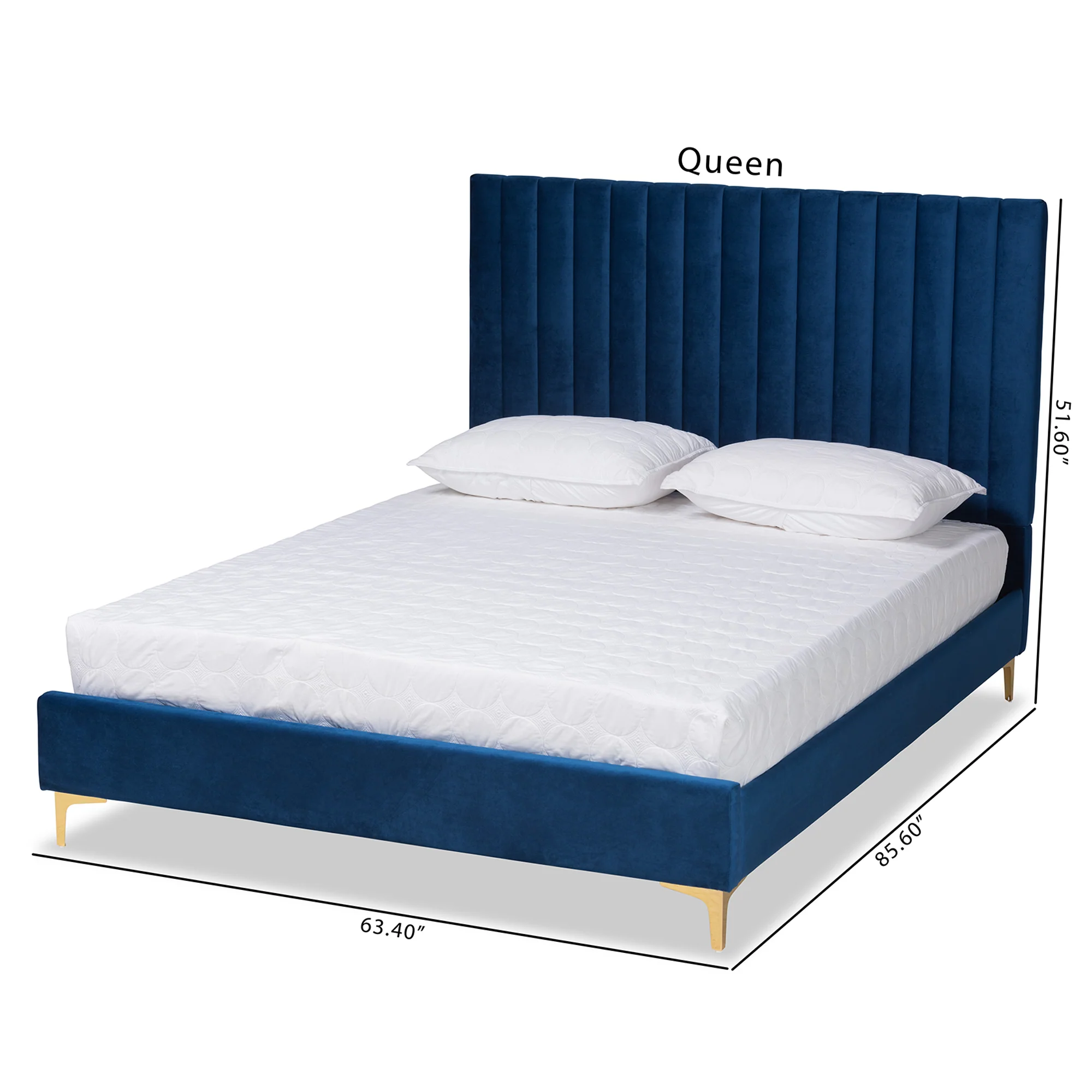 Baxton Studio Serrano Contemporary Glam and Luxe Navy Blue Velvet Fabric Upholstered and Gold Metal Full Size Platform Bed - Image 9