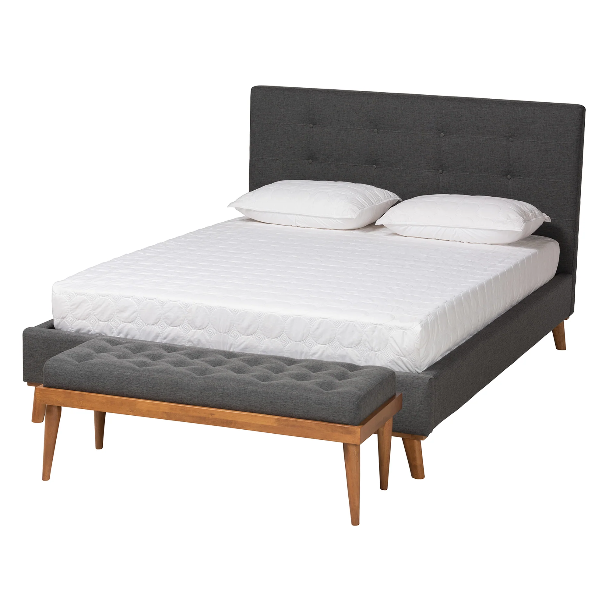Baxton Studio Valencia Mid-Century Modern Dark Grey Fabric Upholstered Full Size 2-Piece Bedroom Set - Image 2
