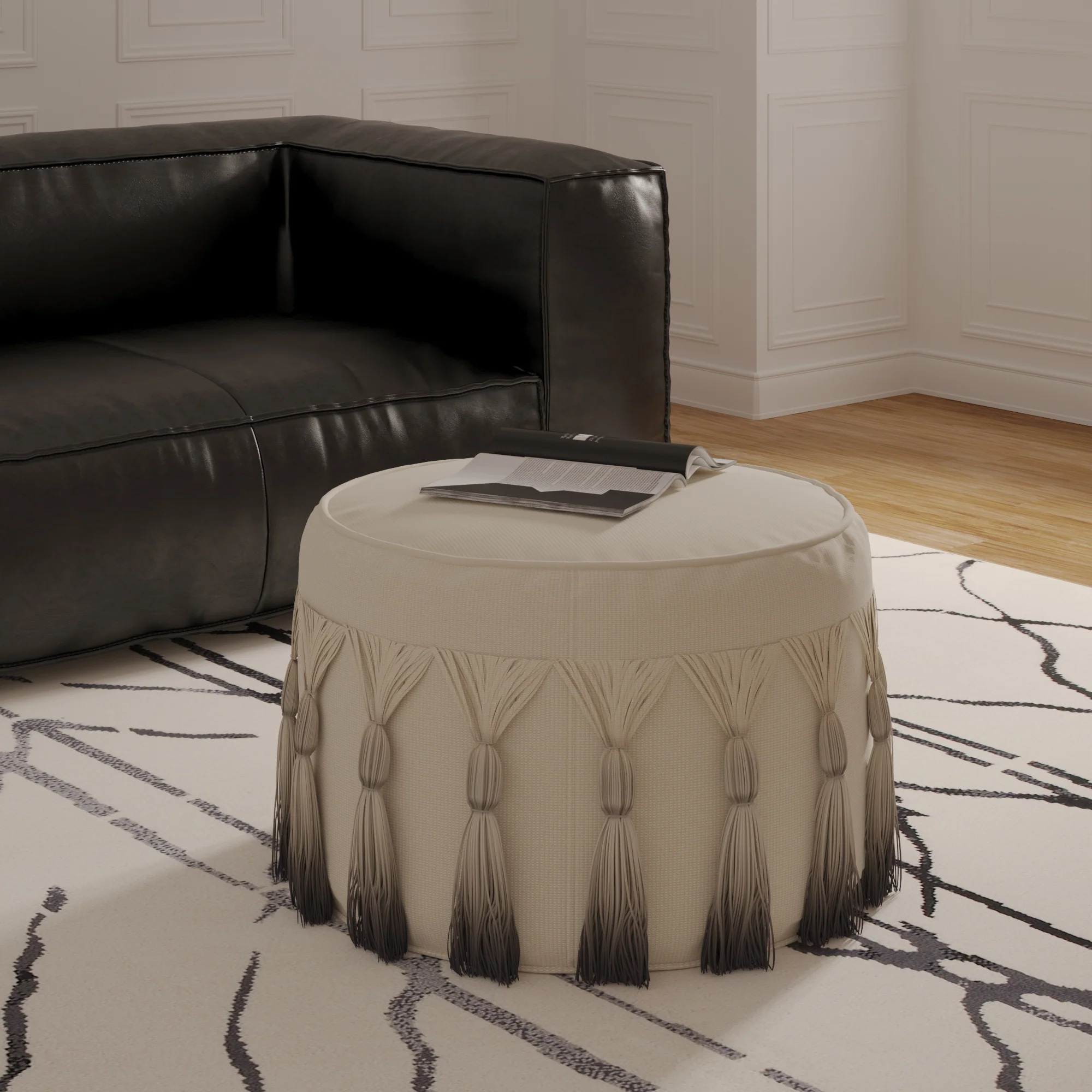 Beige 100% Cotton Ottoman By Homeroots