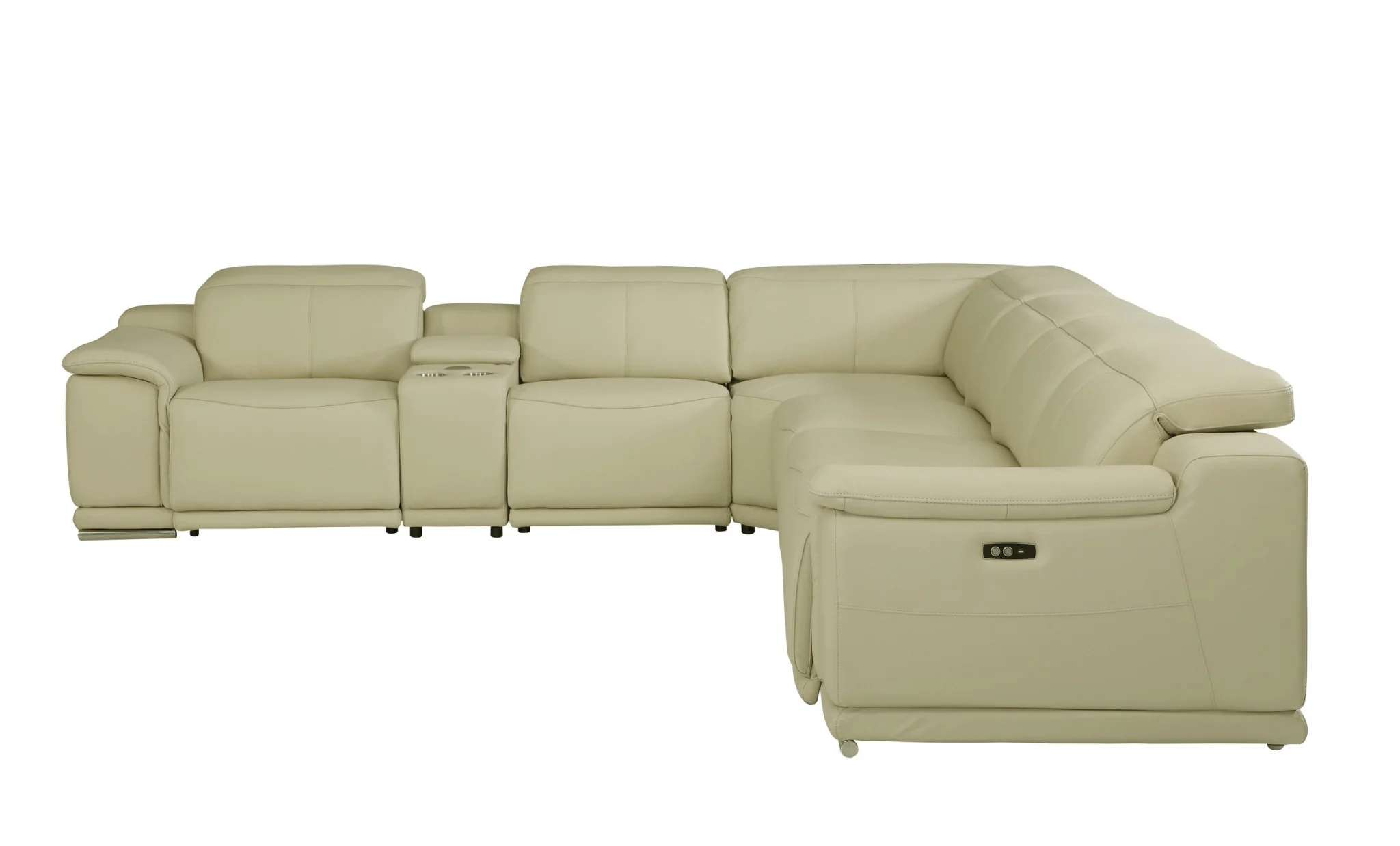 Beige Italian Leather Power Reclining L Shaped Seven Piece Corner Sectional With Console By Homeroots - Image 2