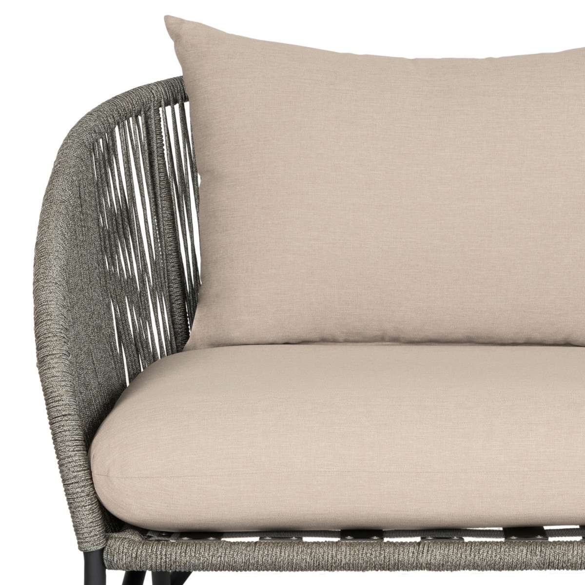 Benicia Outdoor Patio Sofa in Black Steel with Gray Rope and Taupe Olefin Cushions By Armen Living - Image 6