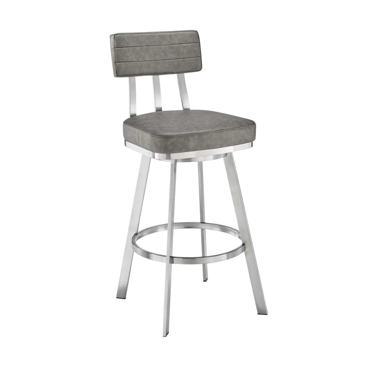 Benjamin 26" Swivel Counter Stool in Brushed Stainless Steel with Gray Faux Leather By Armen Living - Image 2