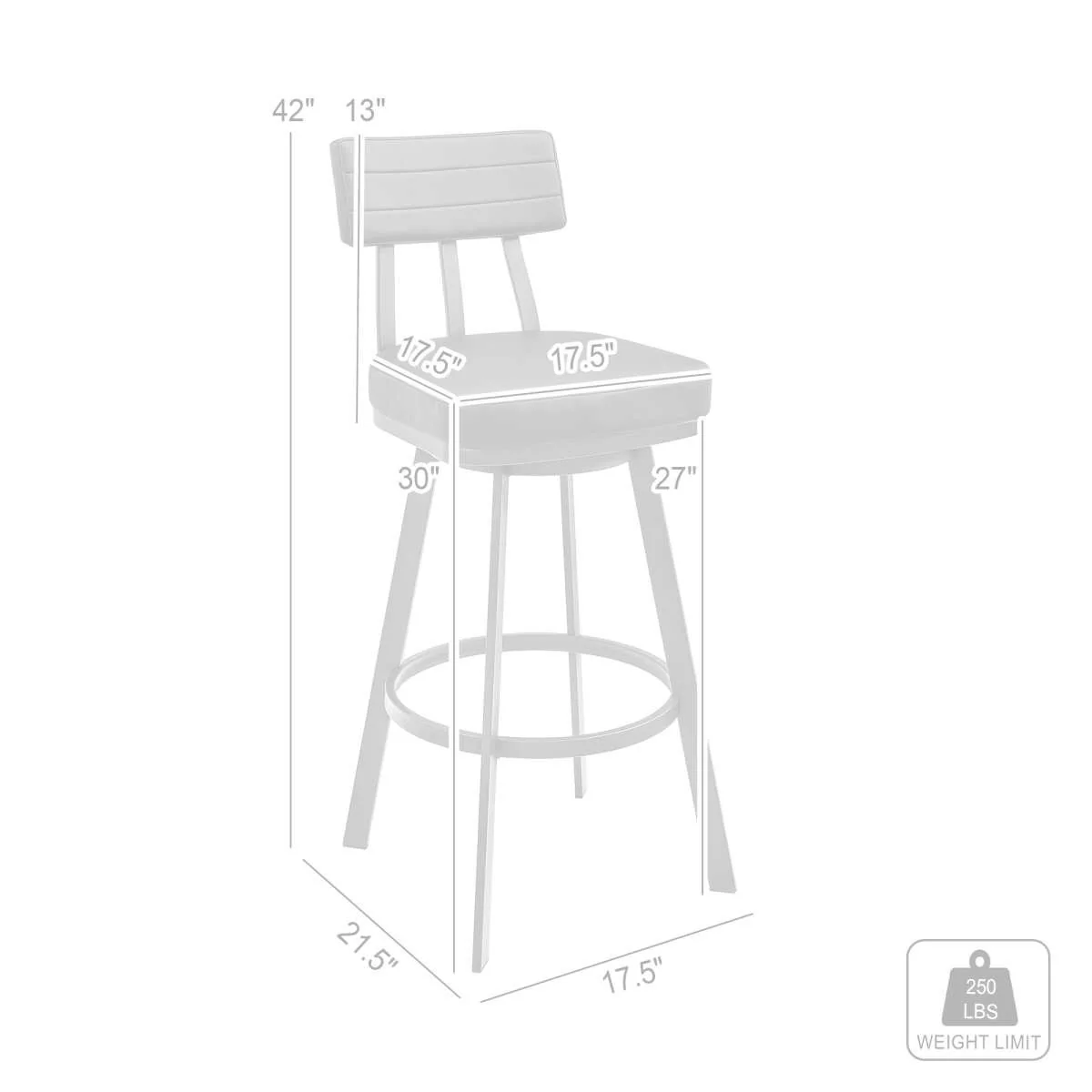 Benjamin 30" Swivel Bar Stool in Brushed Stainless Steel with White Faux Leather By Armen Living - Image 6