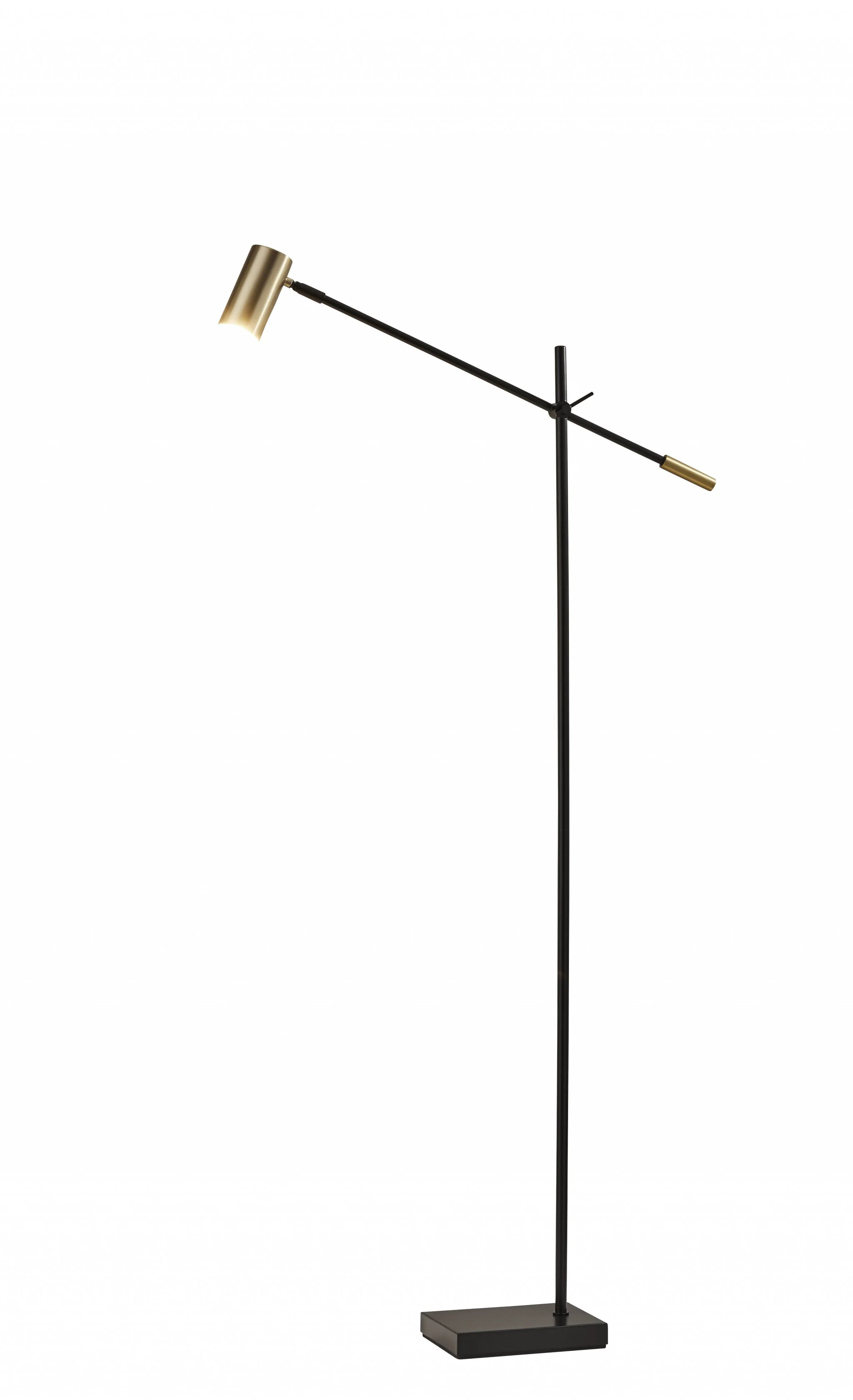 Black And Gold Adjustable LED Task Floor Lamp With Antiqued Brass Metal Cylinder Shade By Homeroots