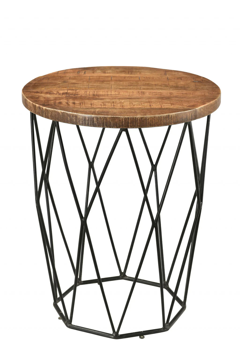 Black And Natural Brown Solid Wood And Iron Round End Table By Homeroots