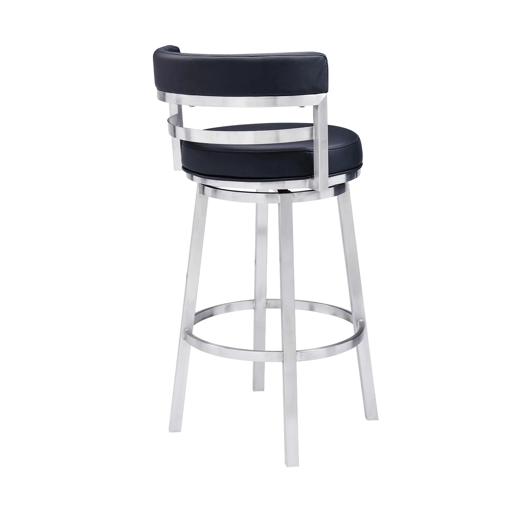 Black And Silver Faux Leather And Iron Swivel Low Back Counter Height Bar Chair By Homeroots - Image 5