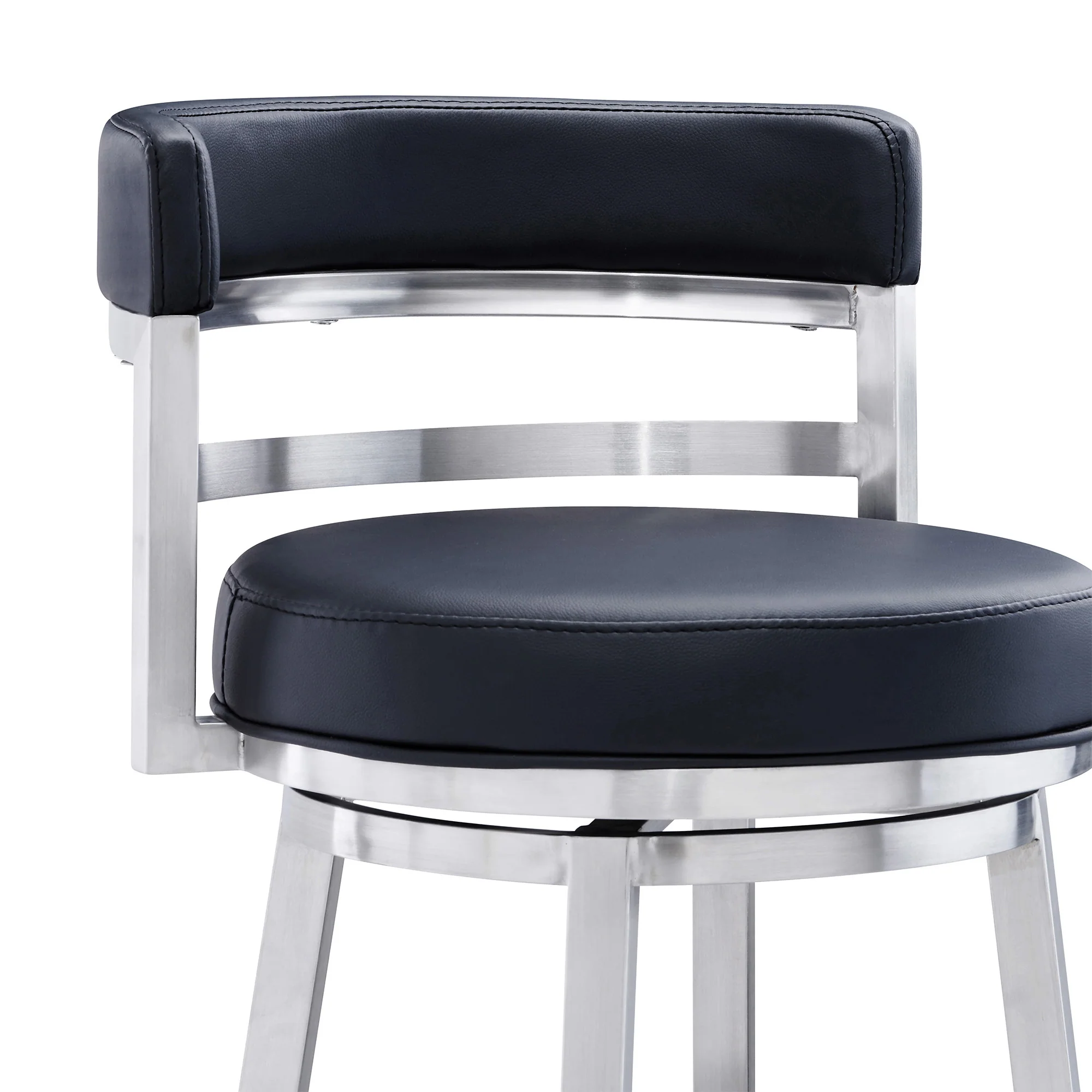 Black And Silver Faux Leather And Iron Swivel Low Back Counter Height Bar Chair By Homeroots - Image 6