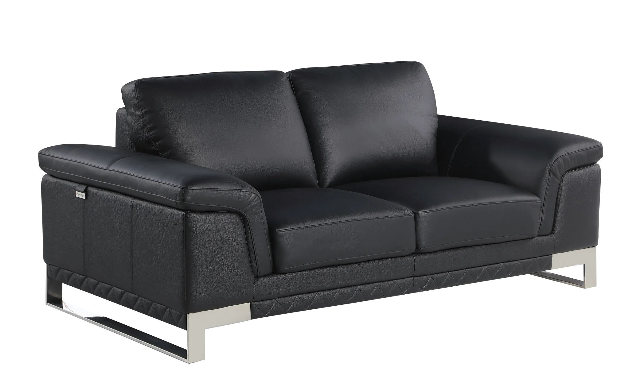 Black And Silver Genuine Leather Love Seat By Homeroots - Image 4