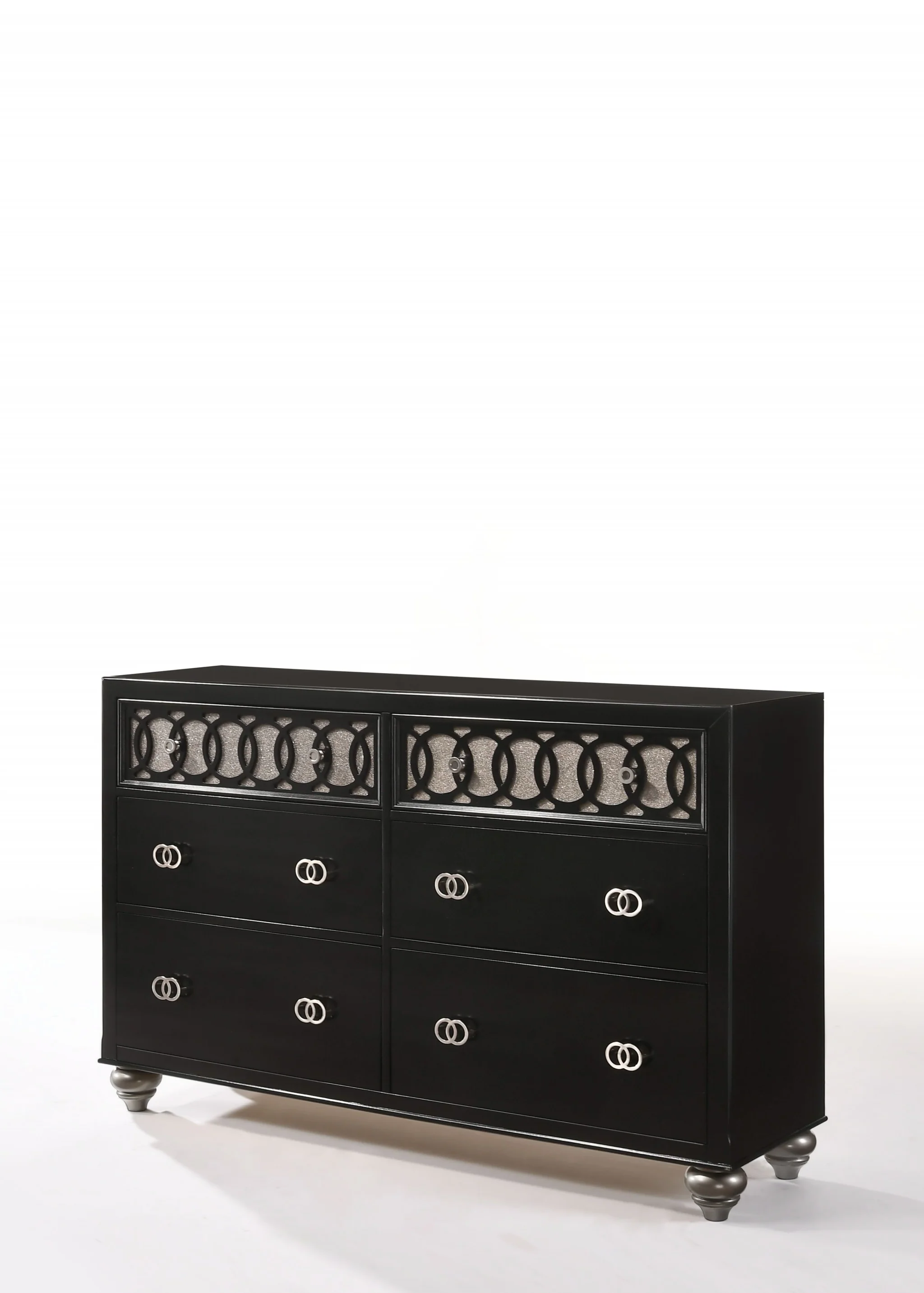 Black Engineered Wood And Nickel Brushed Metal Dresser By Homeroots