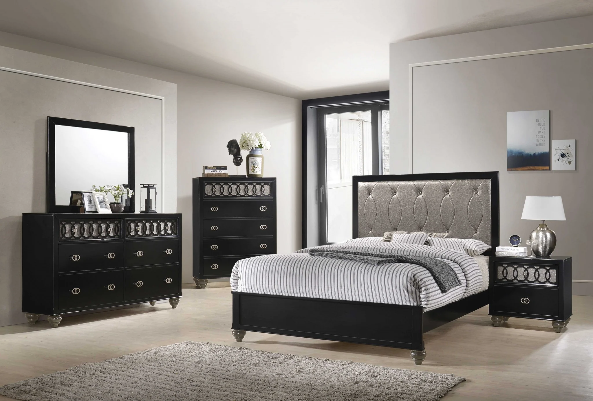 Black Engineered Wood And Nickel Brushed Metal Dresser By Homeroots - Image 3