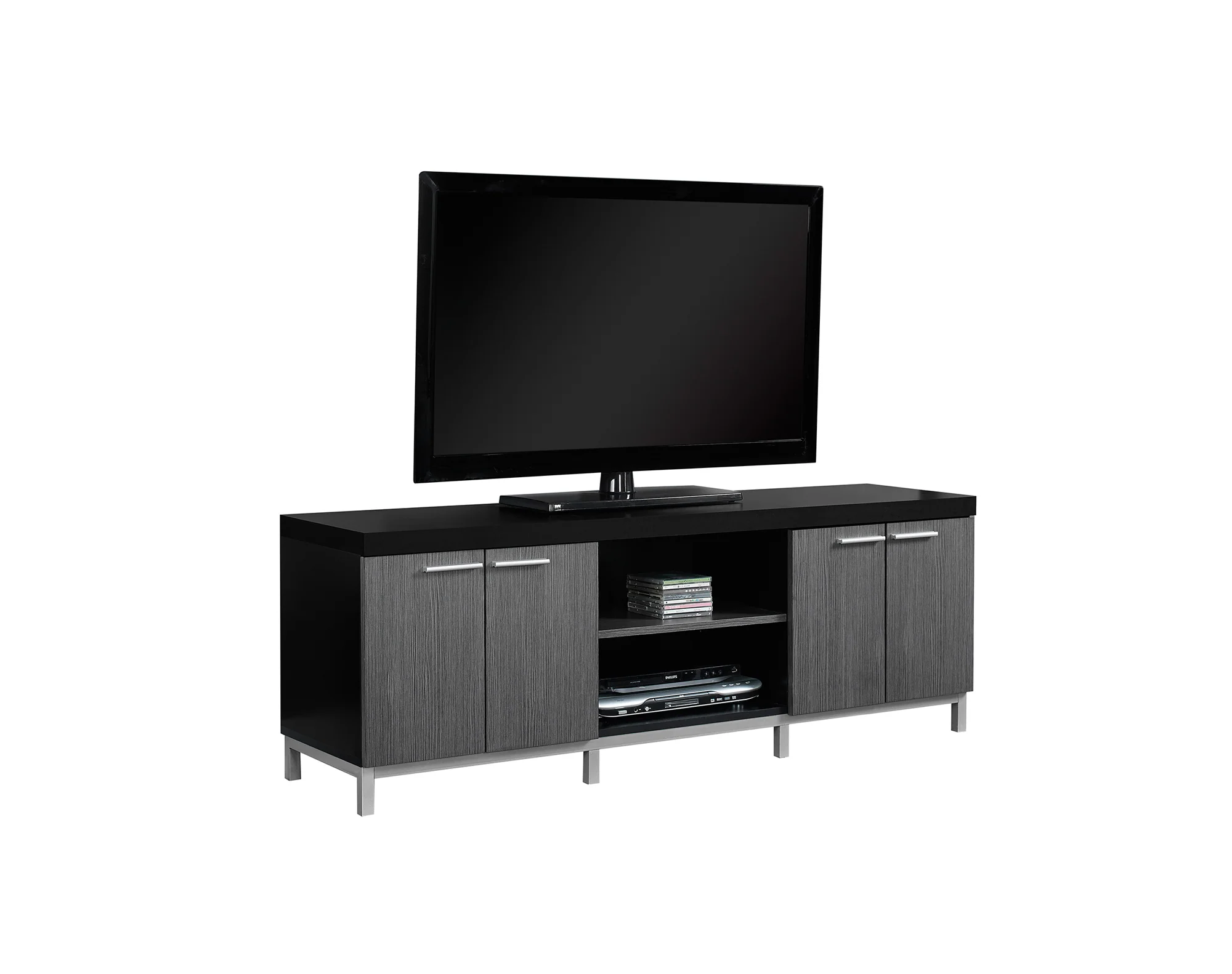 Black Grey Silver Particle Board Hollow Core Metal TV Stand By Homeroots