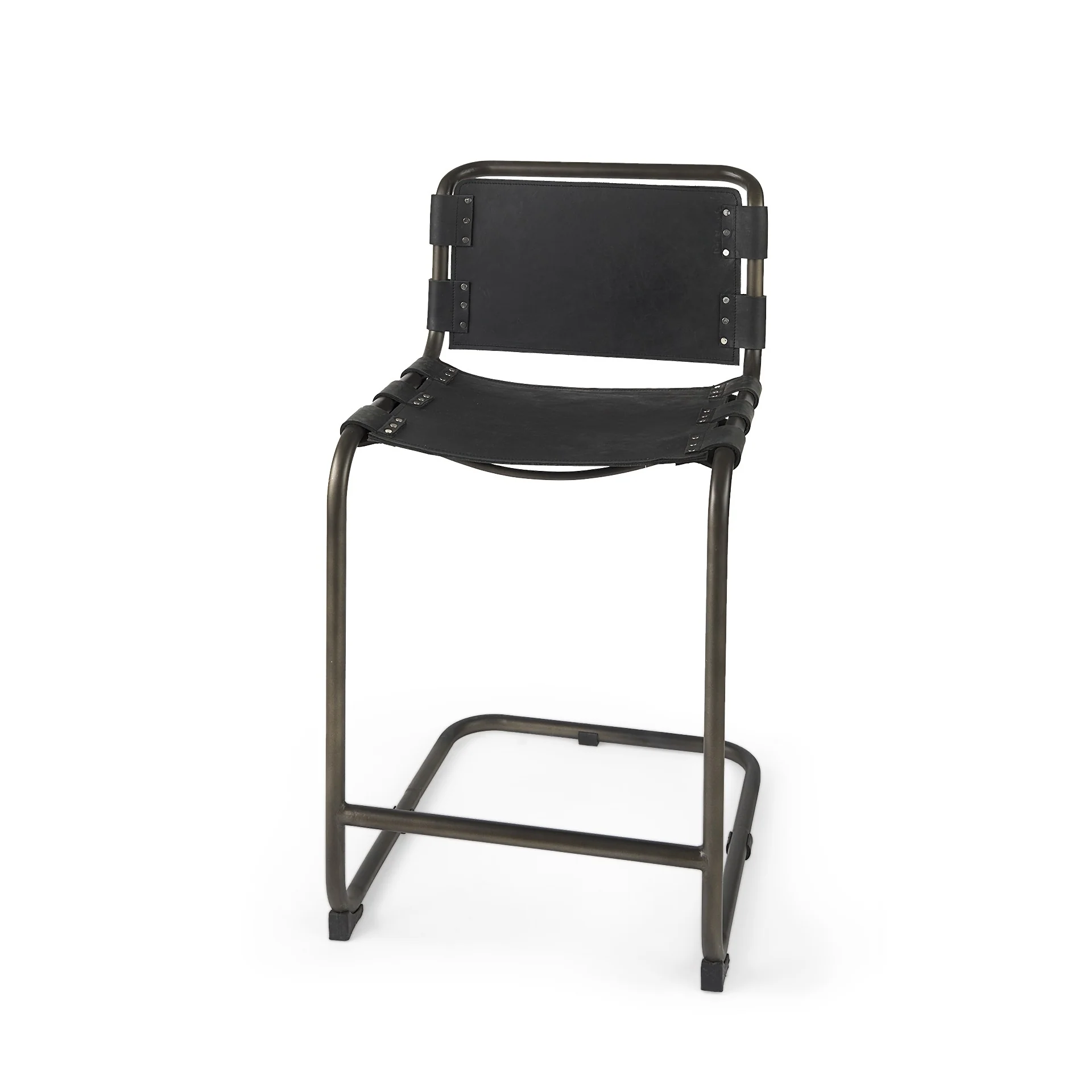 Black Leather Iron Framed Counter Stool By Homeroots