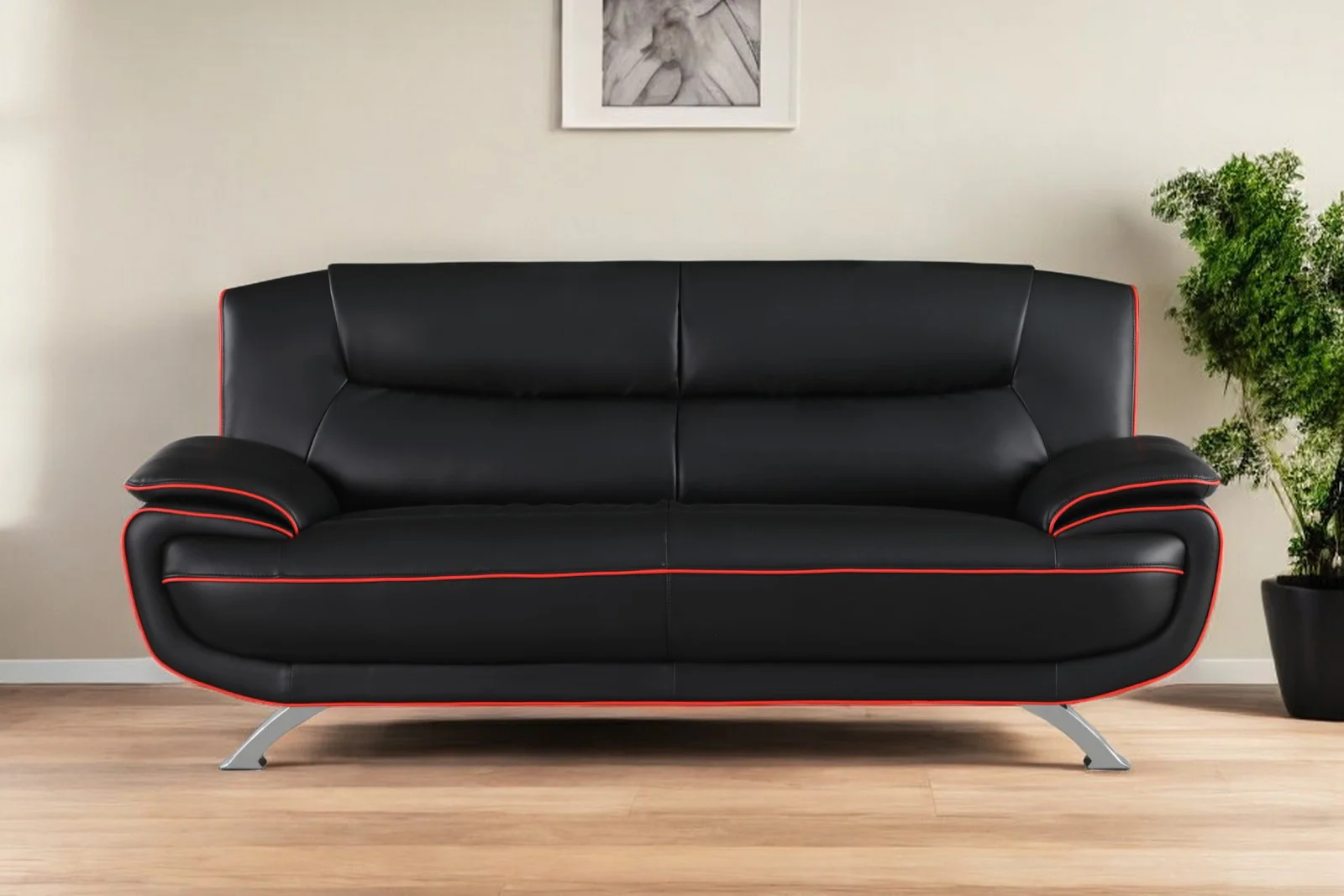 Black Leather Sofa With Silver Legs By Homeroots