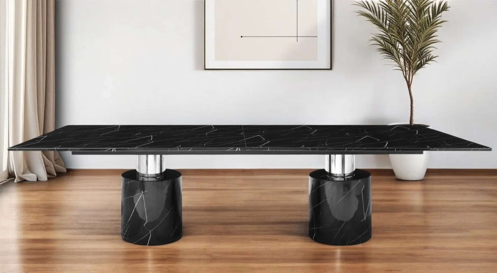 Black Marble Double Pedestal Base Dining Table By Homeroots