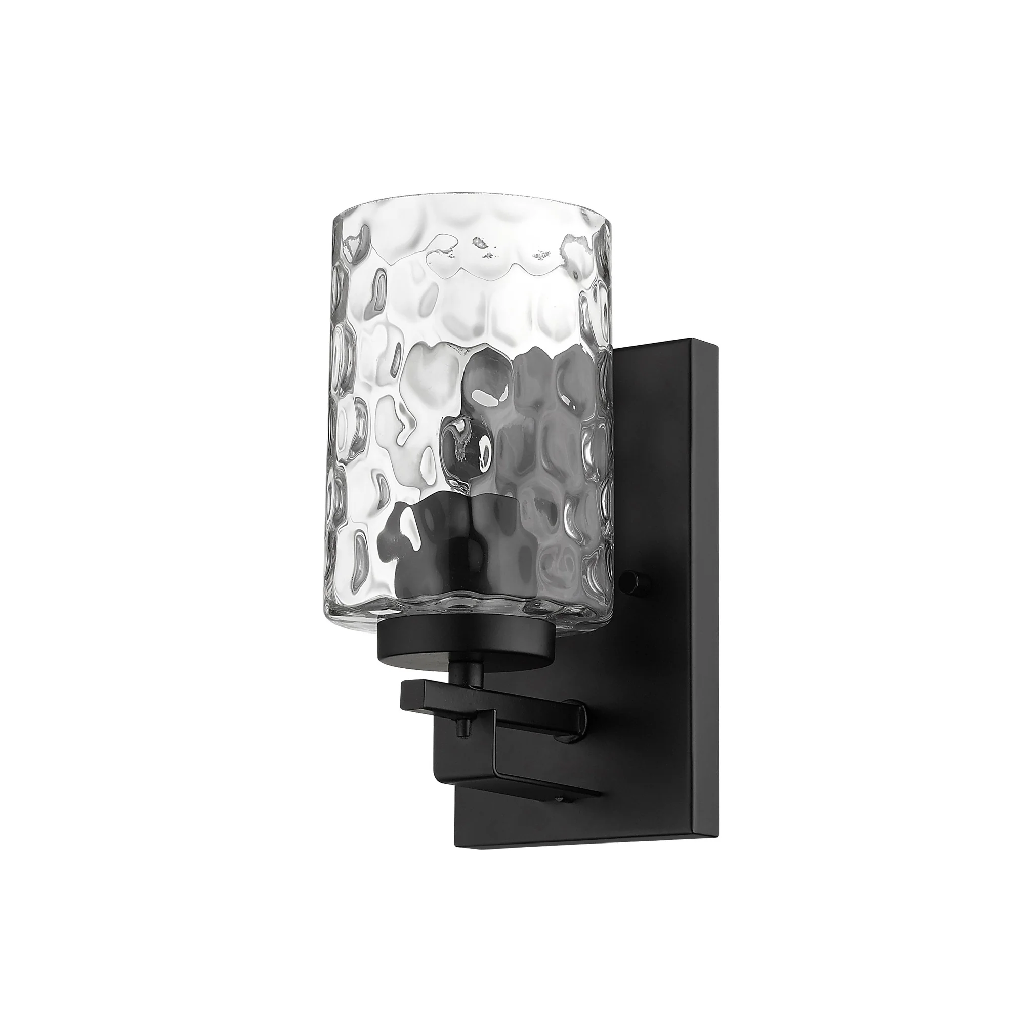 Black Metal and Pebbled Glass Wall Sconce By Homeroots