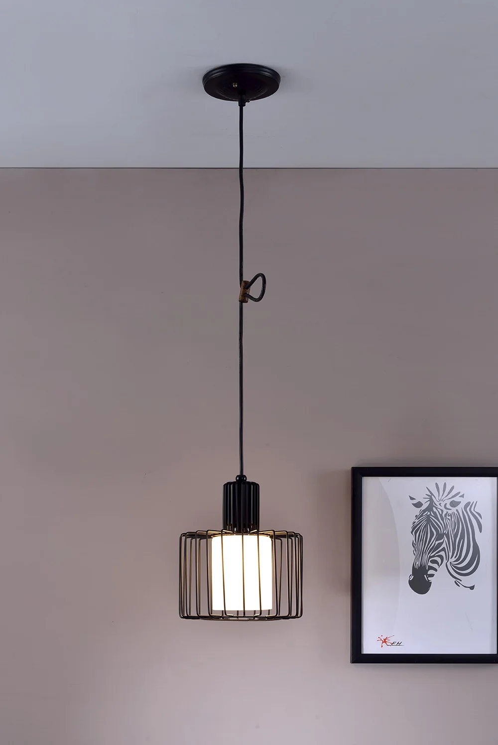Black Metal Cage Hanging Light By Homeroots